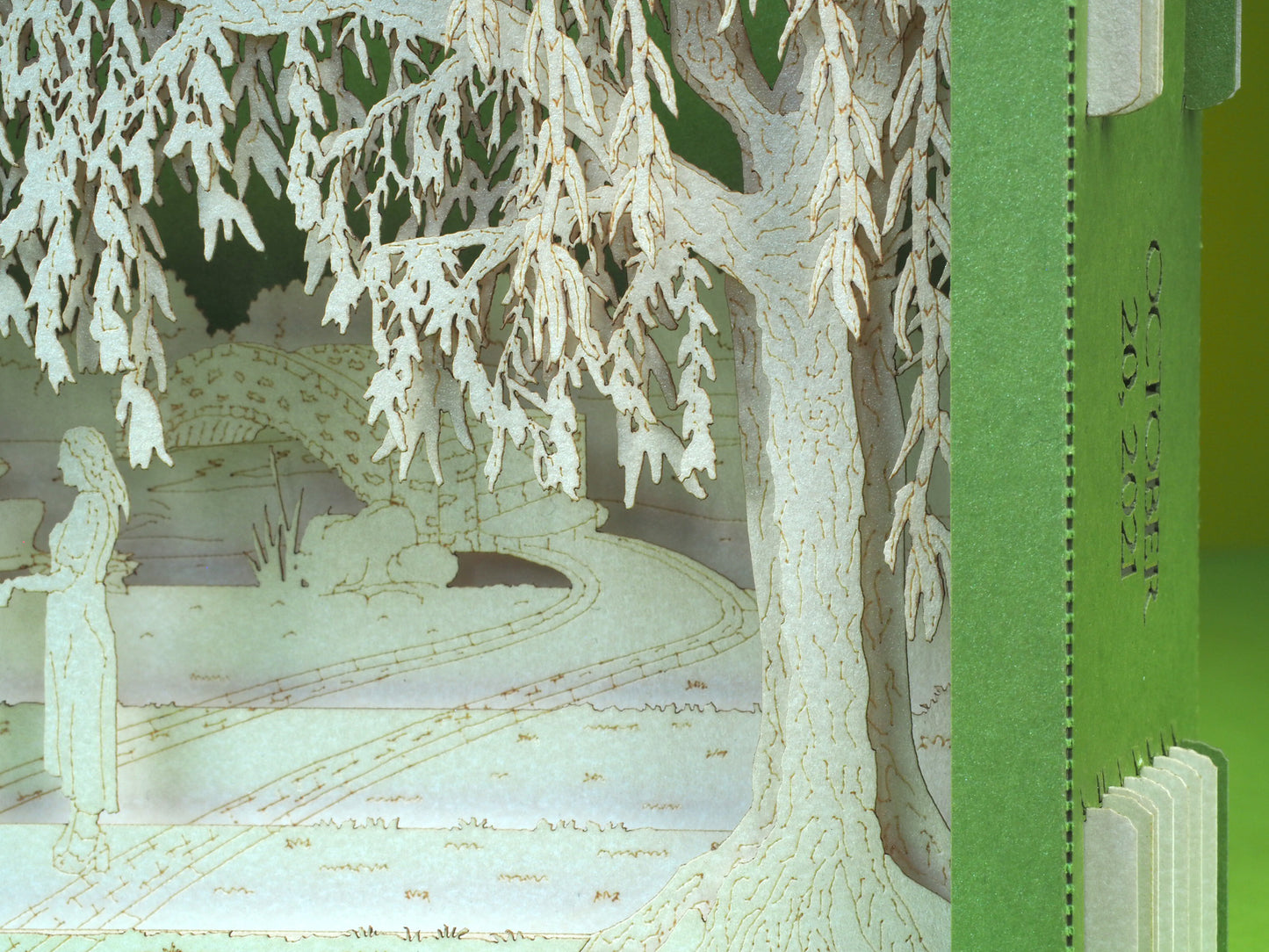 Elopement wedding card. Willow tree, bride, groom. Pop up 3 box card. Announcement