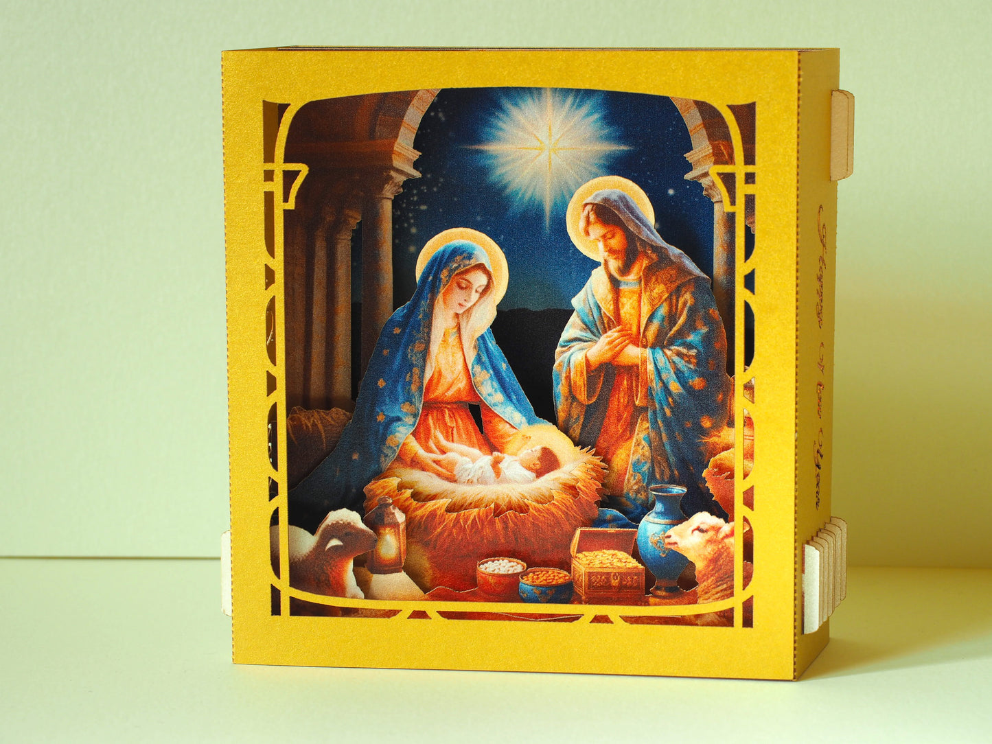 Pop-up Christmas Nativity Scene Crib card – Baby Jesus Birth, Mother Mary, Joseph, Holy star