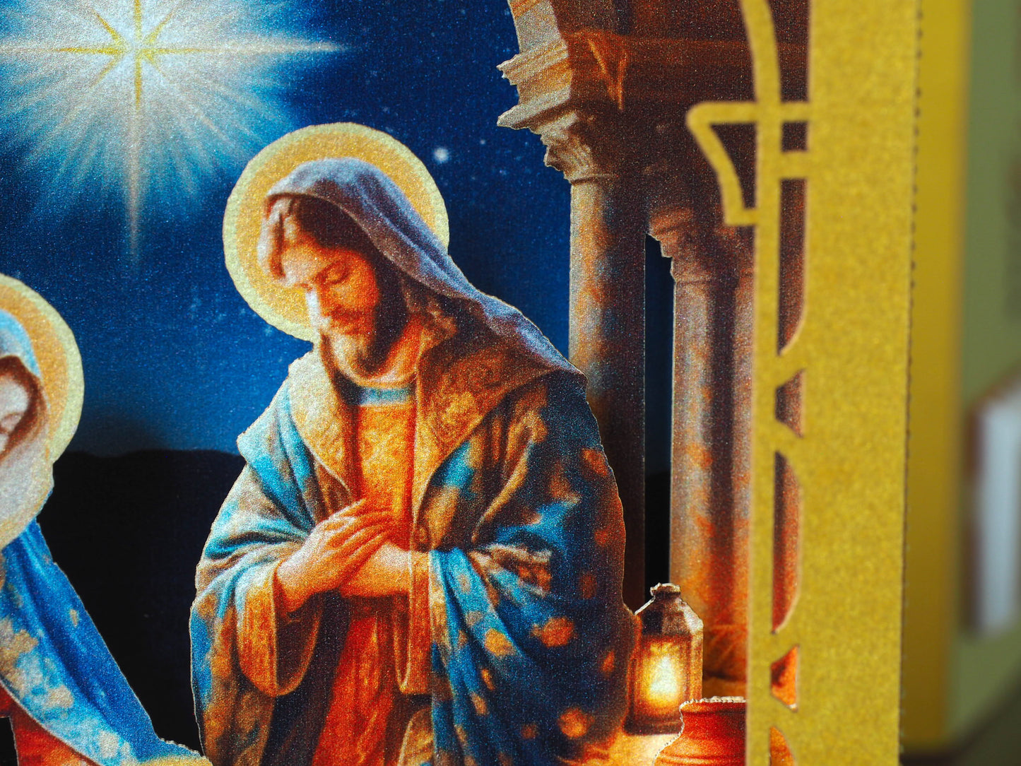 Pop-up Christmas Nativity Scene Crib card – Baby Jesus Birth, Mother Mary, Joseph, Holy star