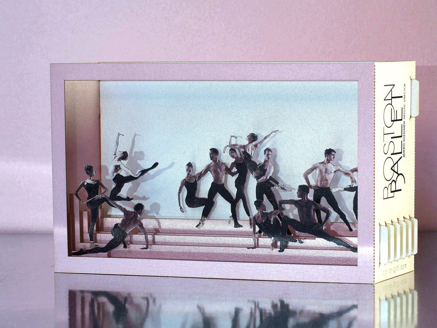 Ballet paper pop up miniature. Promo card with Logo. Custom design laser cut 3d cards in box paper