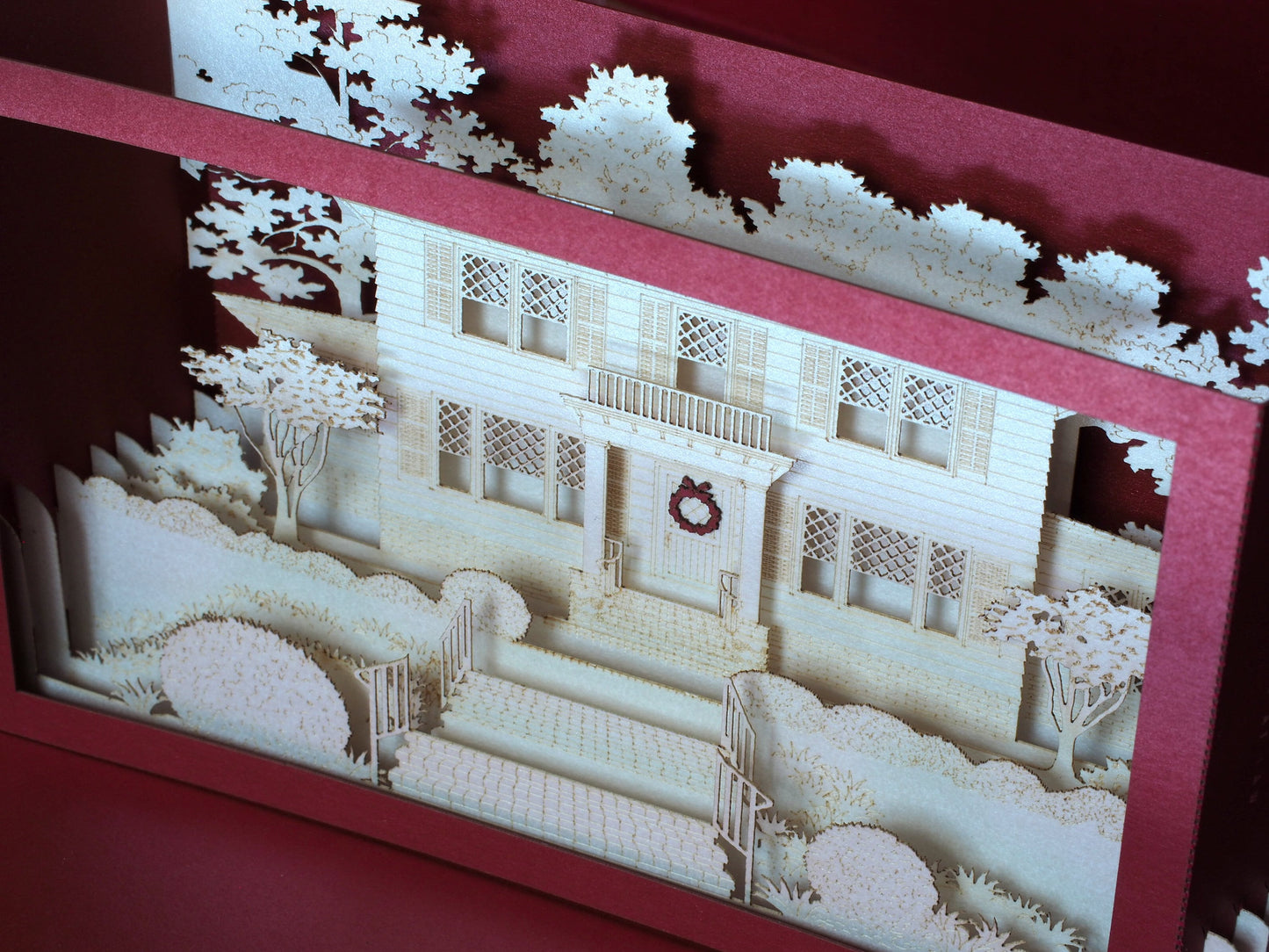 Custom 3D pop up house card with detailed building design, unique architecture greeting card gift for realtors, architects and housewarming celebrations.