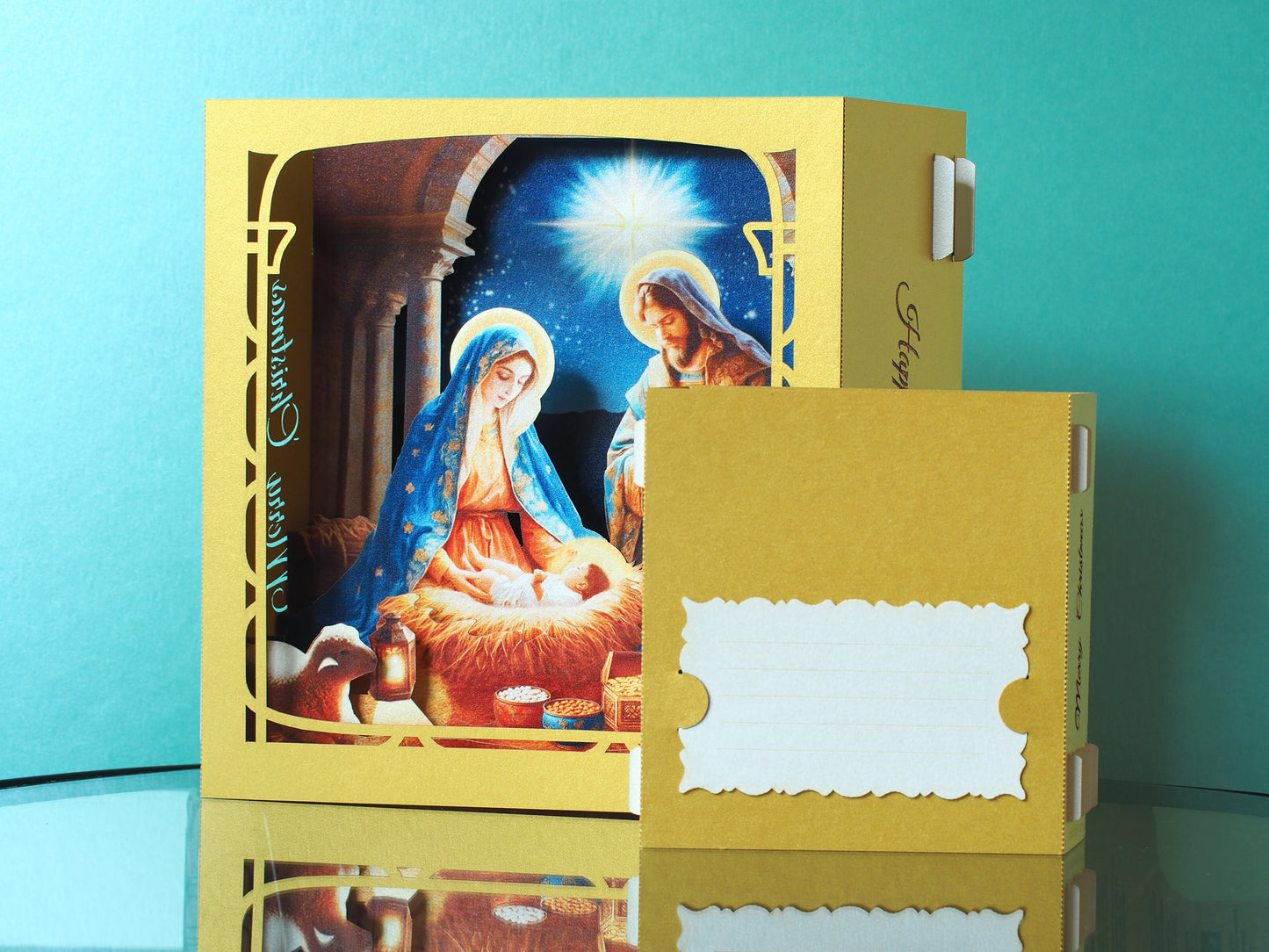 Pop-up Christmas Nativity Scene Crib card – Baby Jesus Birth, Mother Mary, Joseph, Holy star