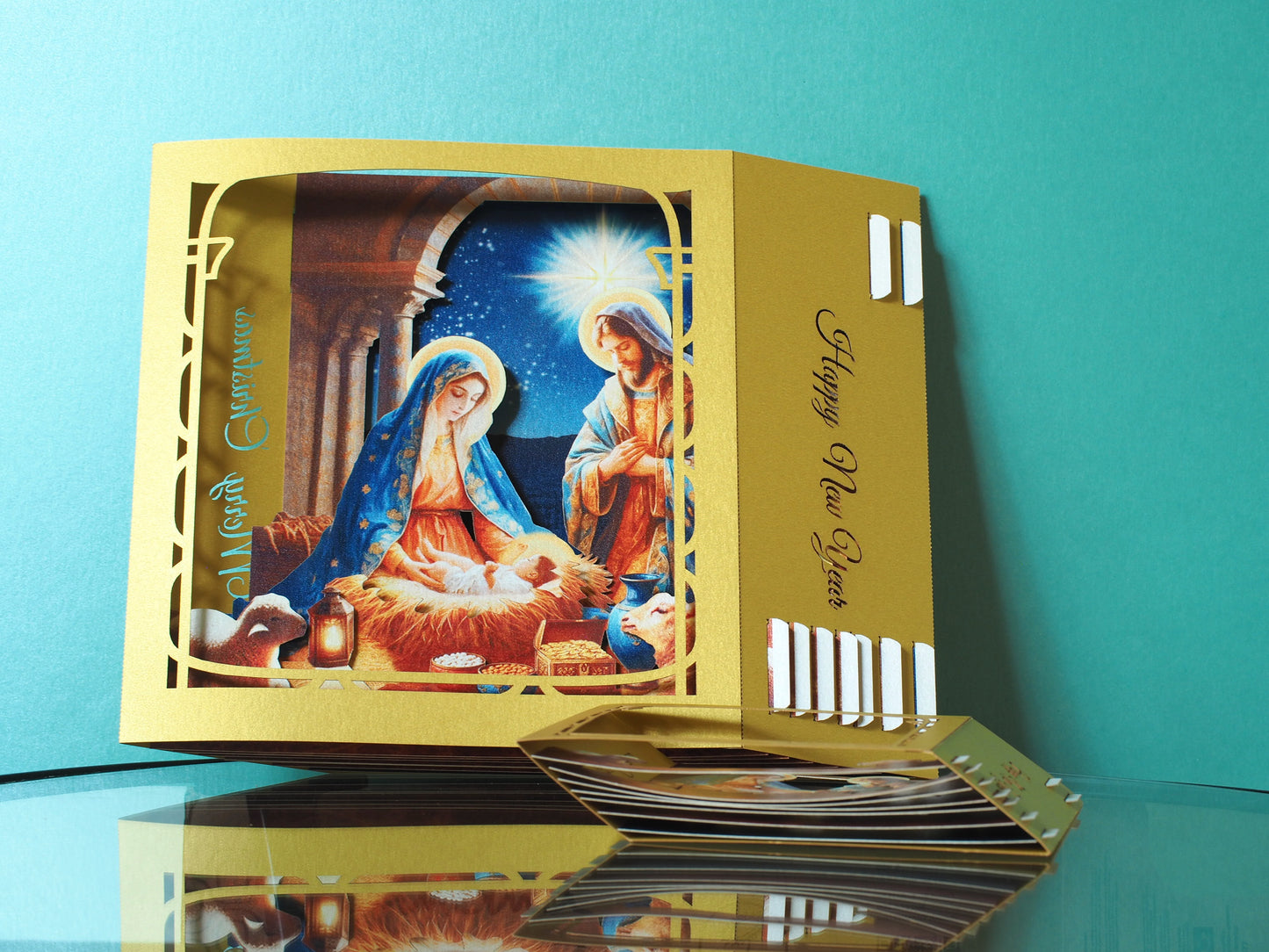 Pop-up Christmas Nativity Scene Crib card – Baby Jesus Birth, Mother Mary, Joseph, Holy star