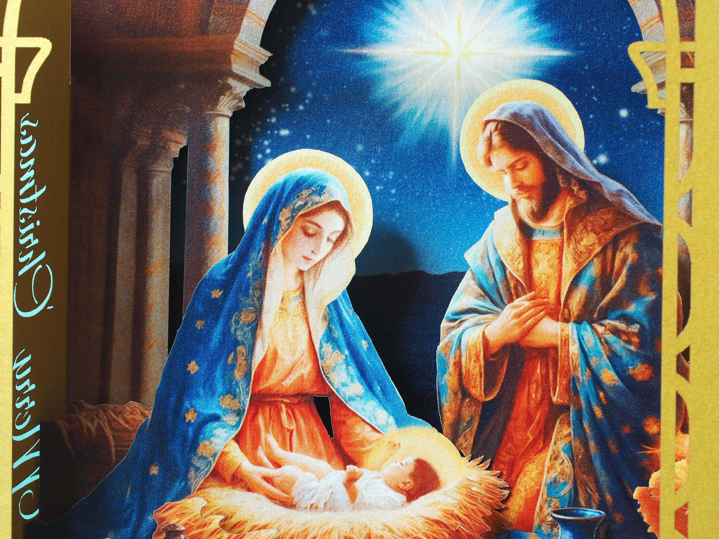 Pop-up Christmas Nativity Scene Crib card – Baby Jesus Birth, Mother Mary, Joseph, Holy star