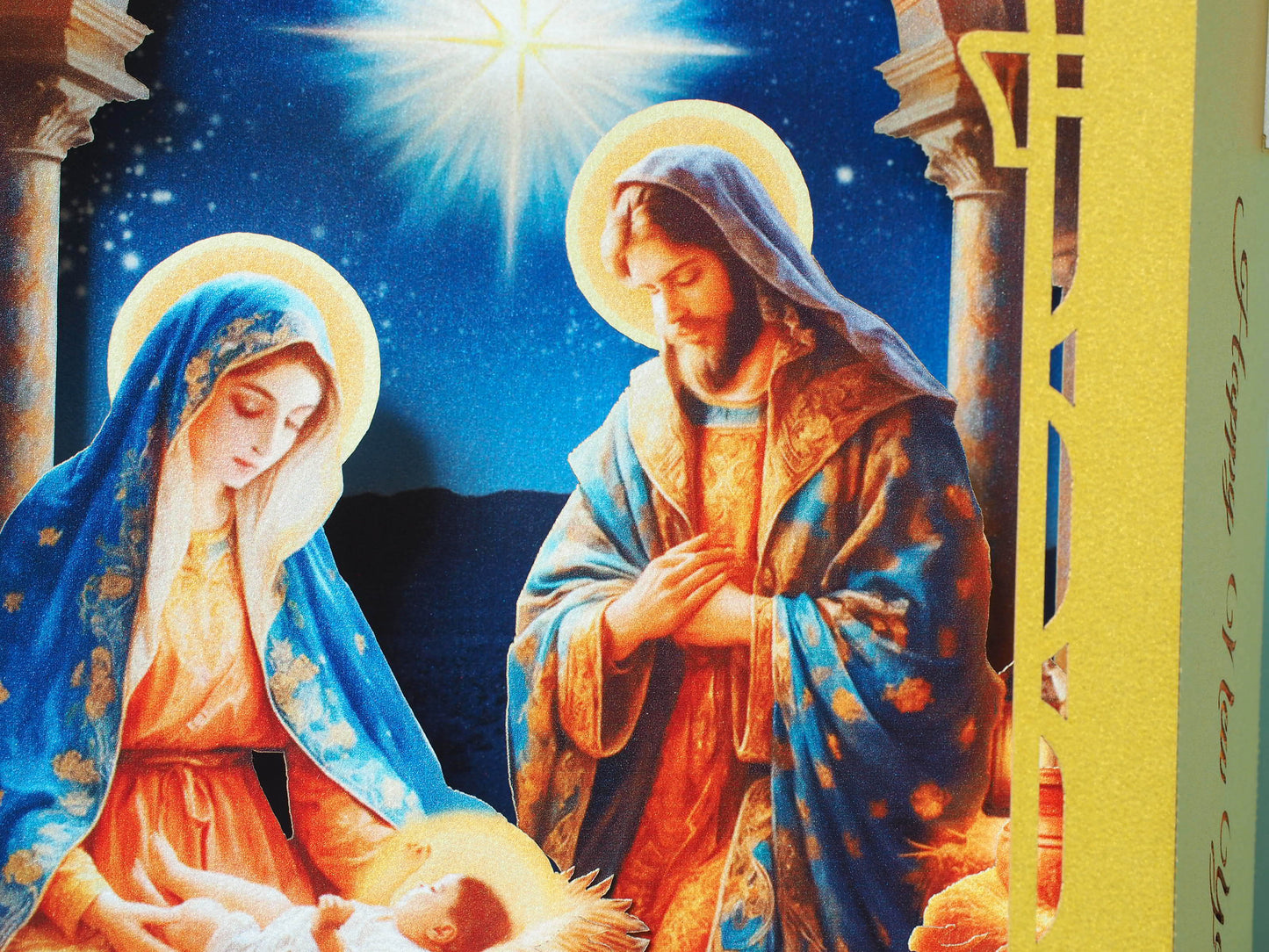 Pop-up Christmas Nativity Scene Crib card – Baby Jesus Birth, Mother Mary, Joseph, Holy star