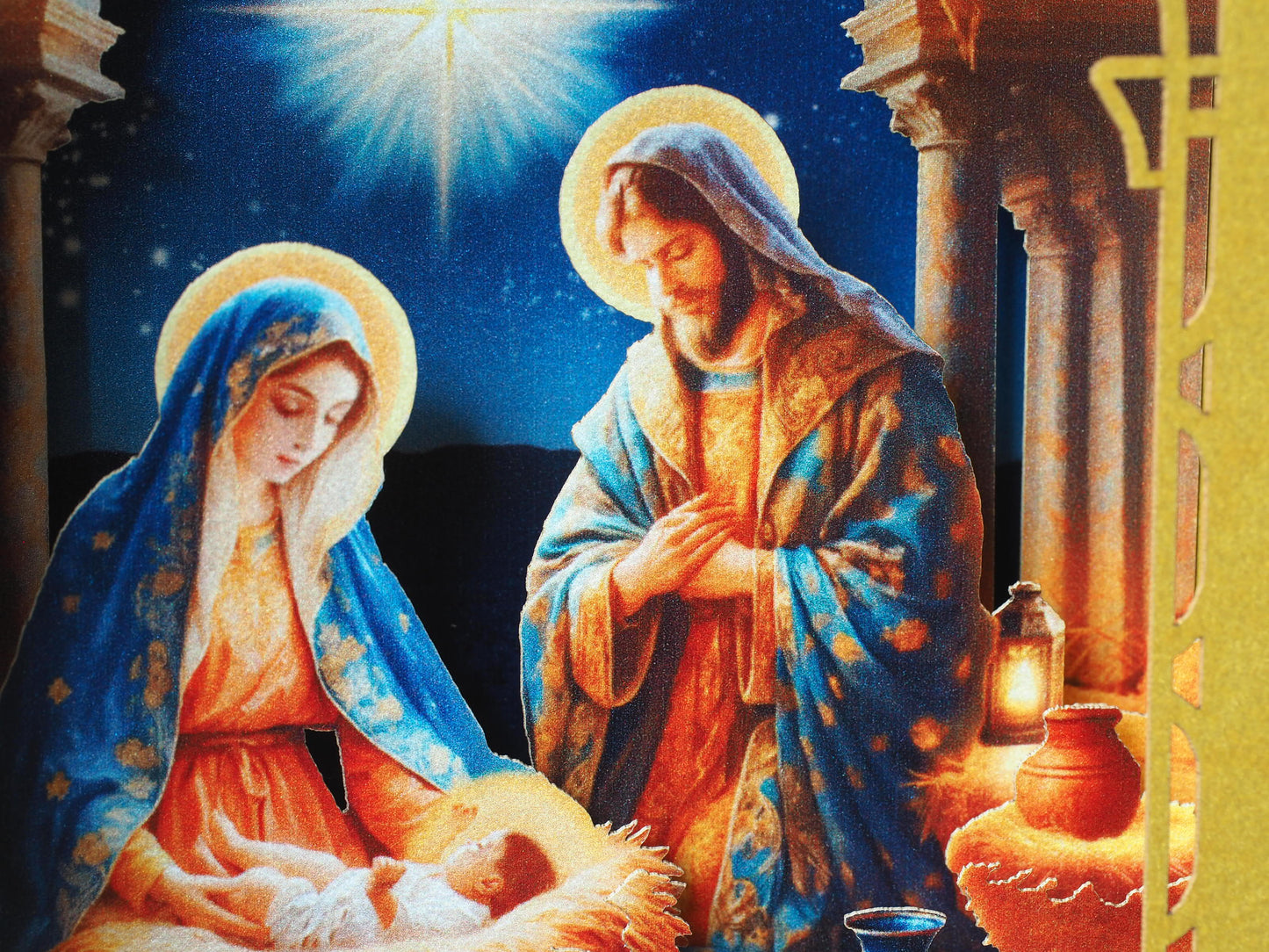 Pop-up Christmas Nativity Scene Crib card – Baby Jesus Birth, Mother Mary, Joseph, Holy star
