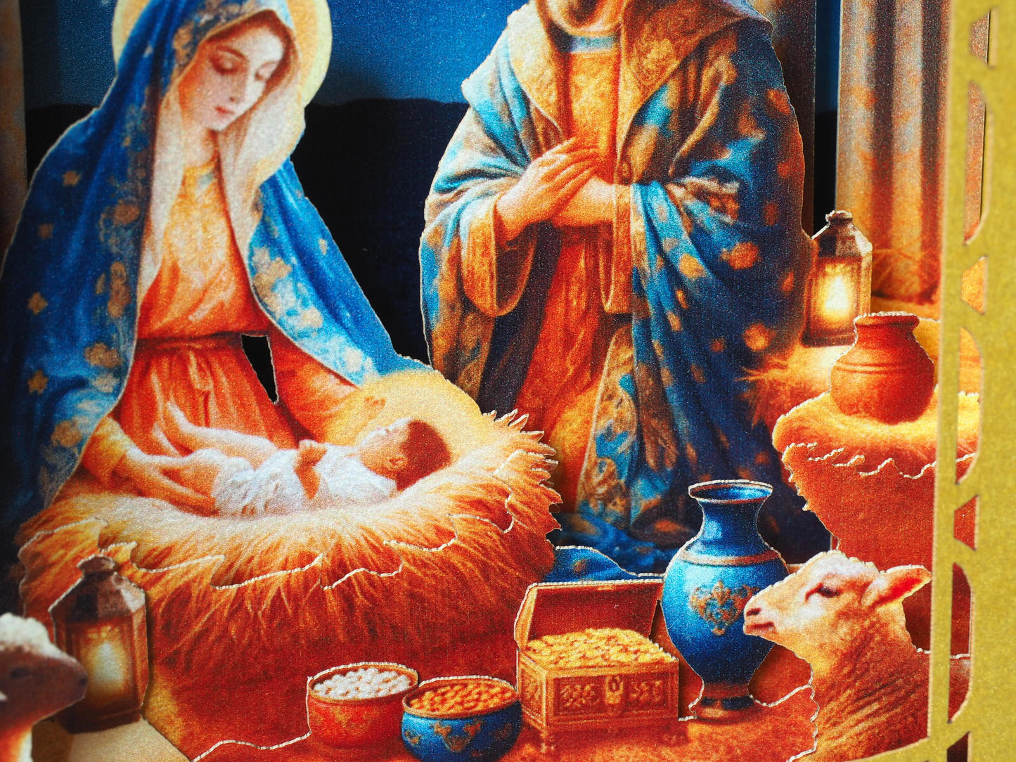 Pop-up Christmas Nativity Scene Crib card – Baby Jesus Birth, Mother Mary, Joseph, Holy star