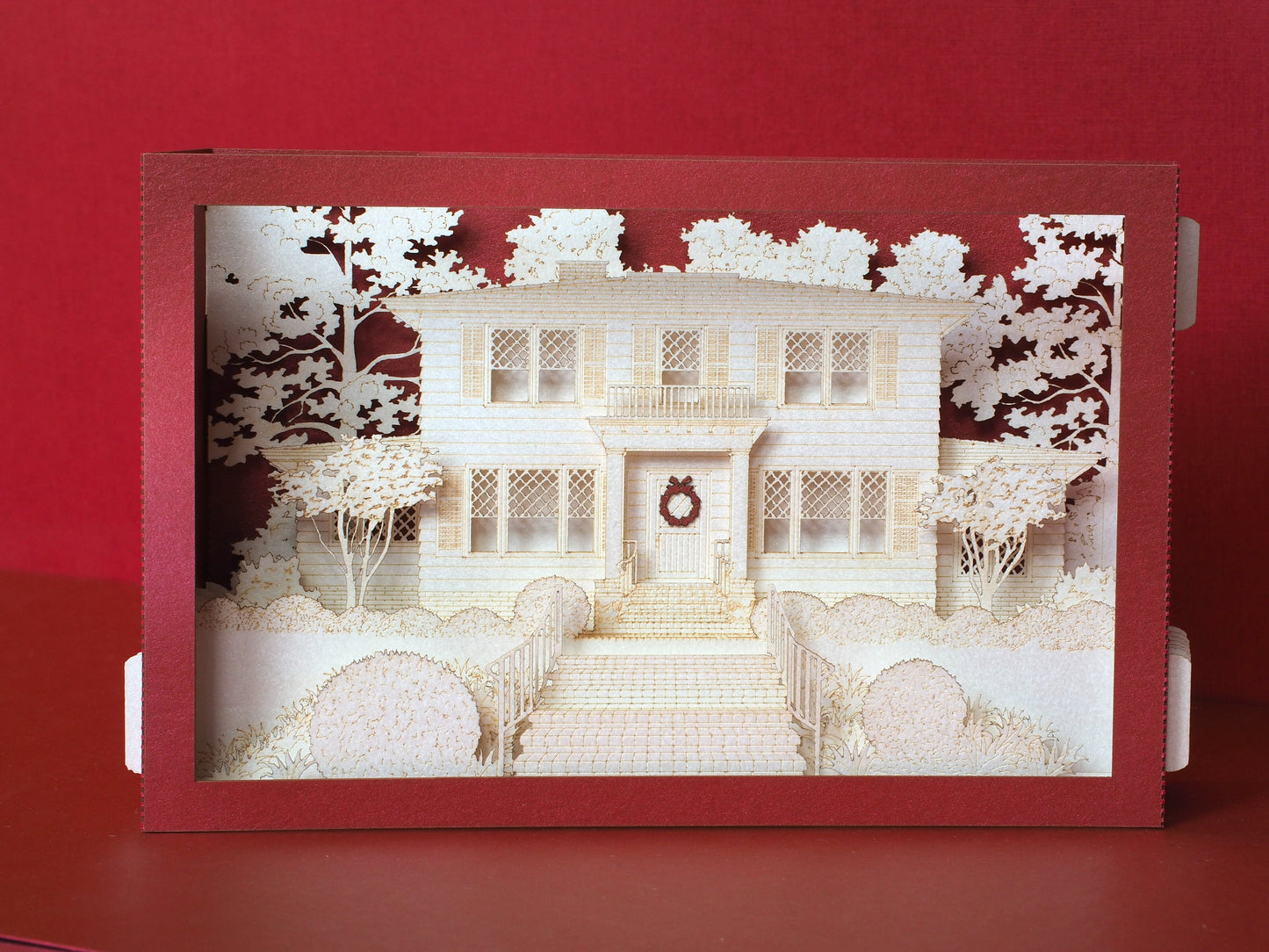 Custom 3D pop up house card with detailed building design, unique architecture greeting card gift for realtors, architects and housewarming celebrations.