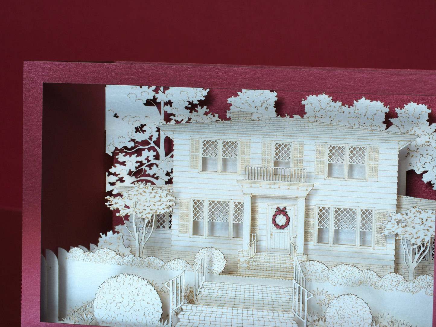 Custom 3D pop up house card with detailed building design, unique architecture greeting card gift for realtors, architects and housewarming celebrations.