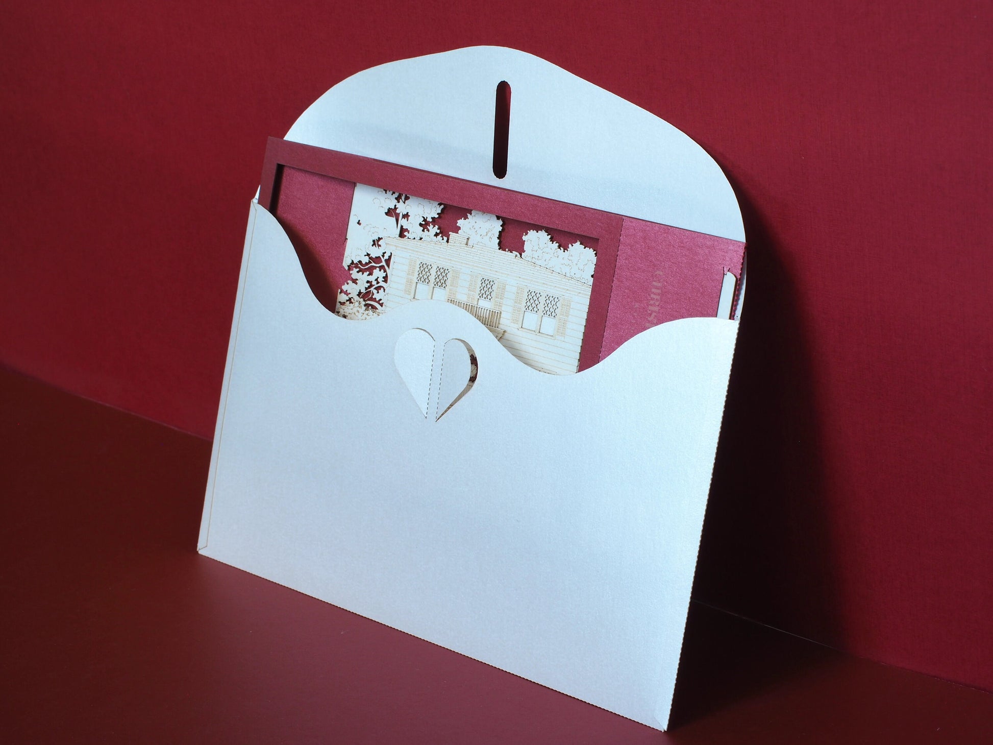 Custom 3D pop up house card with detailed building design, unique architecture greeting card gift for realtors, architects and housewarming celebrations.