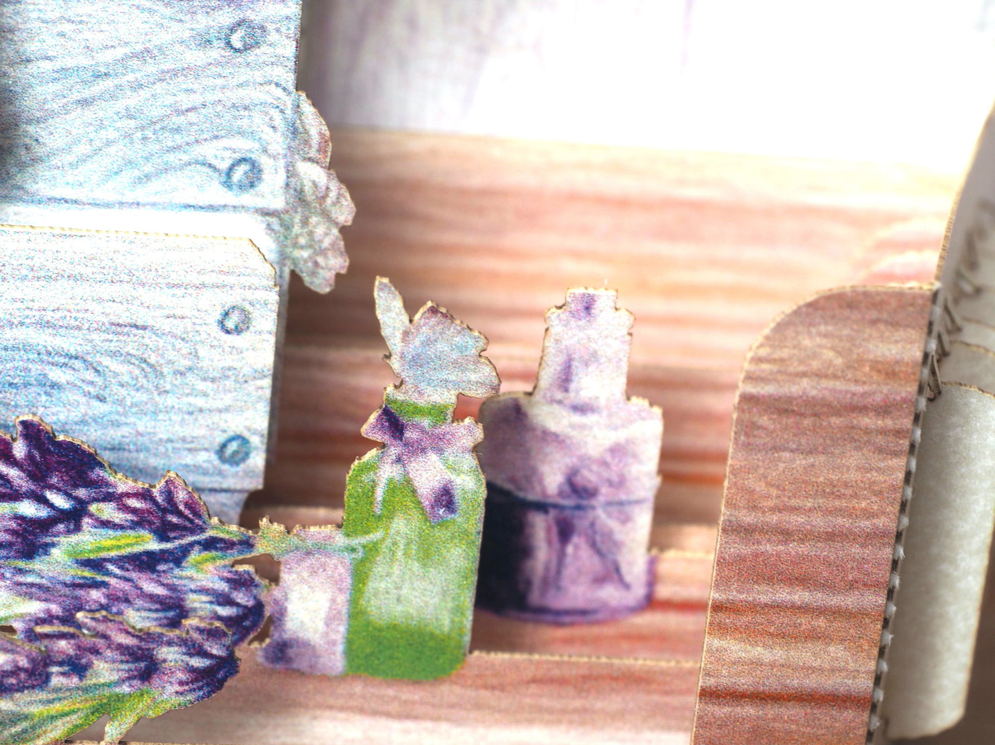Lavender bouquet pop up card. Birthday, I love you card. Miss you. Mother's Day greeting. Paper 3d miniature flowers. Provence Gift For her