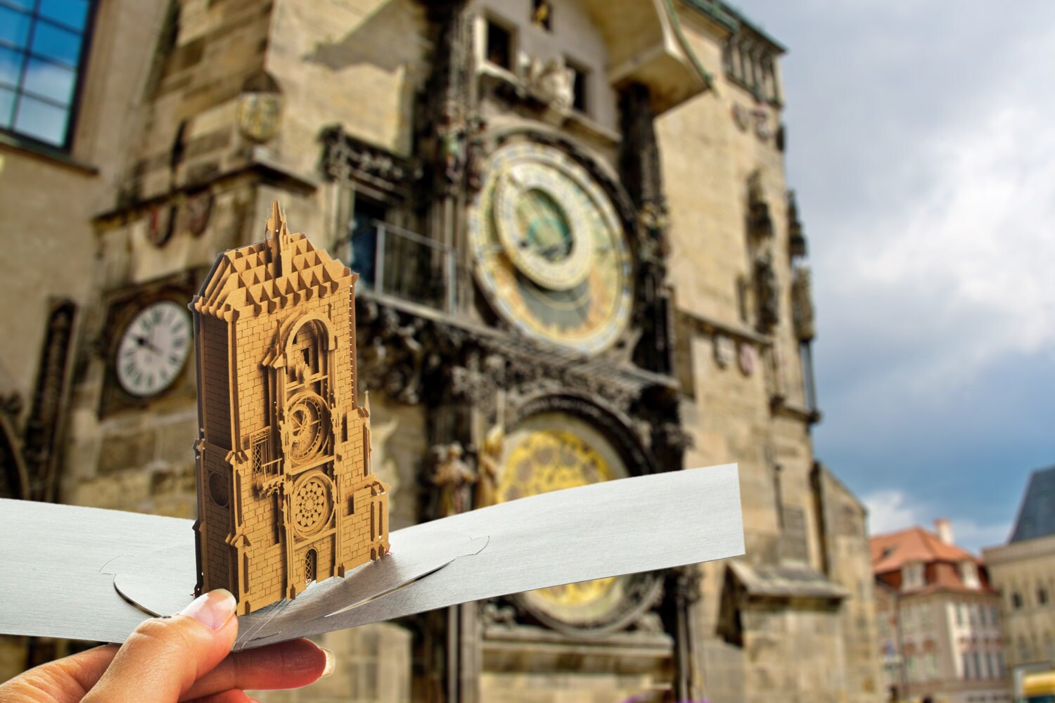 3d pop up paper model. The Prague Astronomical clock Orloj miniature craft. The Old Town Chezh kirigami artwokrs. Art object modeling