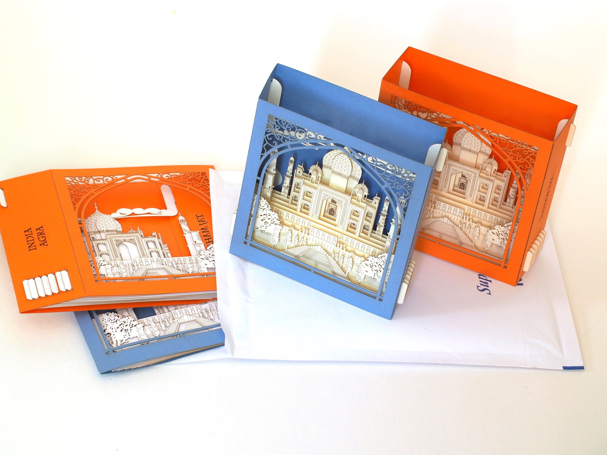 Taj Mahal India Agra Crown of the Palace mausoleum. Indian Landmarks. World Architecture Paper miniature. Love you Thank you Thinking of you
