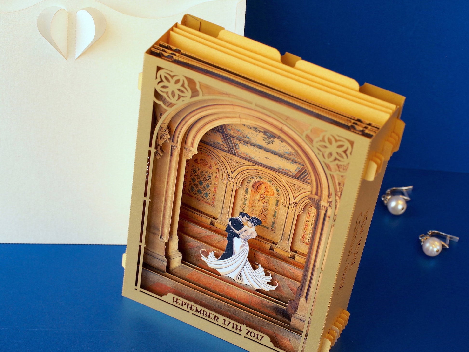 Wedding Save the Date Central Park NYC USA Bethesda Fountain Terrace pop-up card
