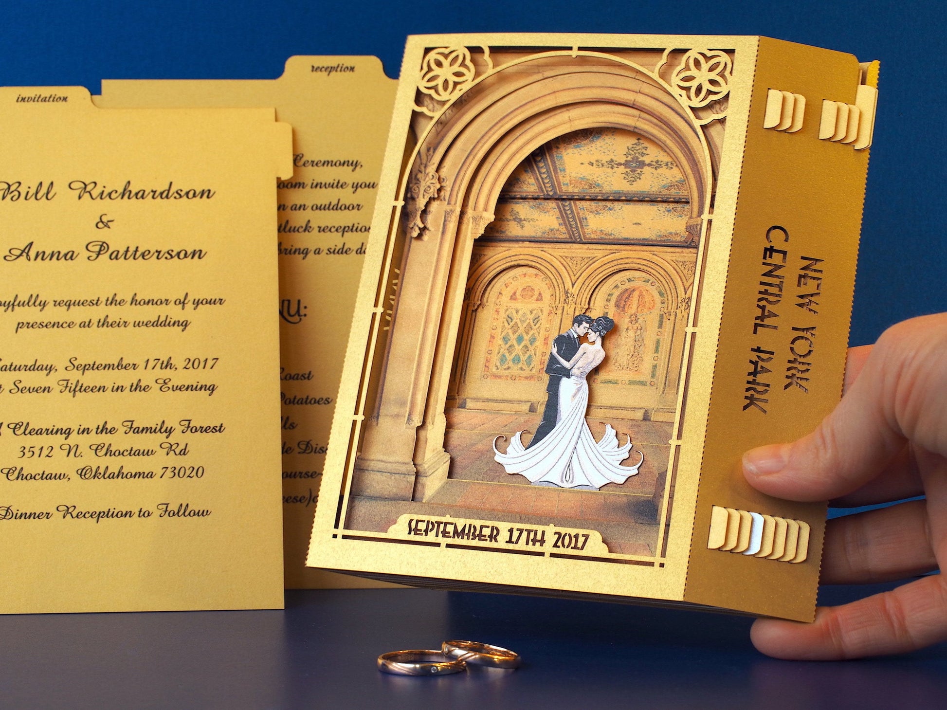 Wedding Save the Date Central Park NYC USA Bethesda Fountain Terrace pop-up card