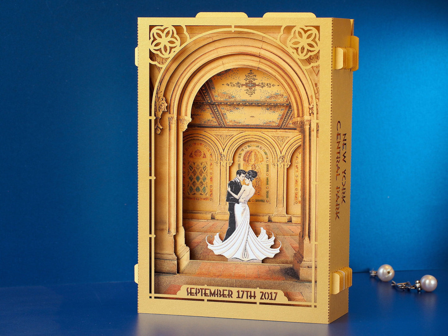 Wedding Save the Date Central Park NYC USA Bethesda Fountain Terrace pop-up card
