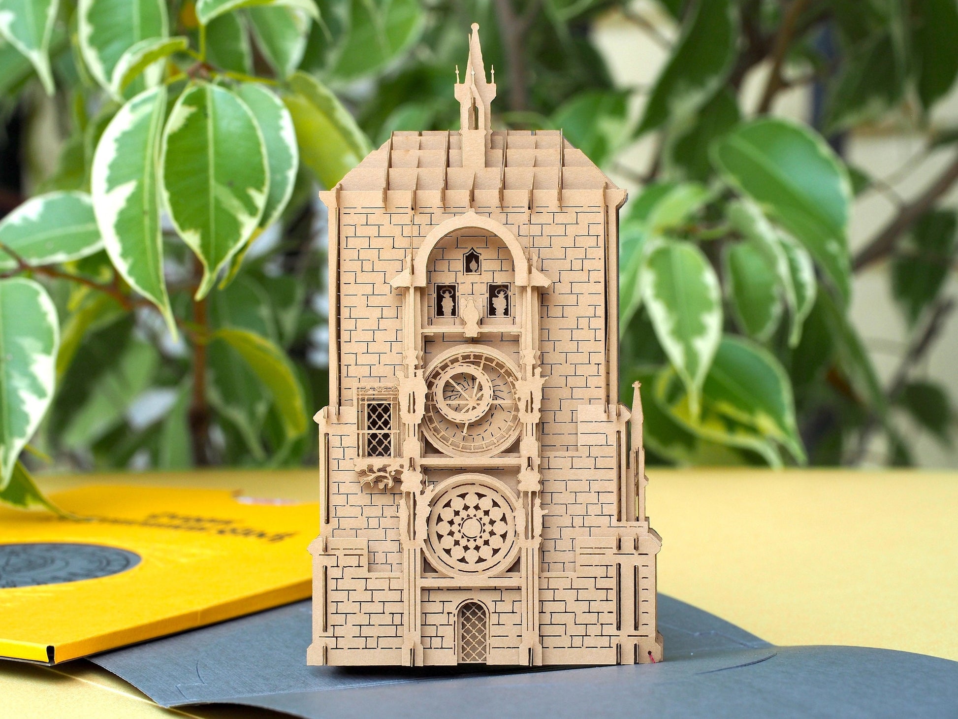 3d pop up paper model. The Prague Astronomical clock Orloj miniature craft. The Old Town Chezh kirigami artwokrs. Art object modeling