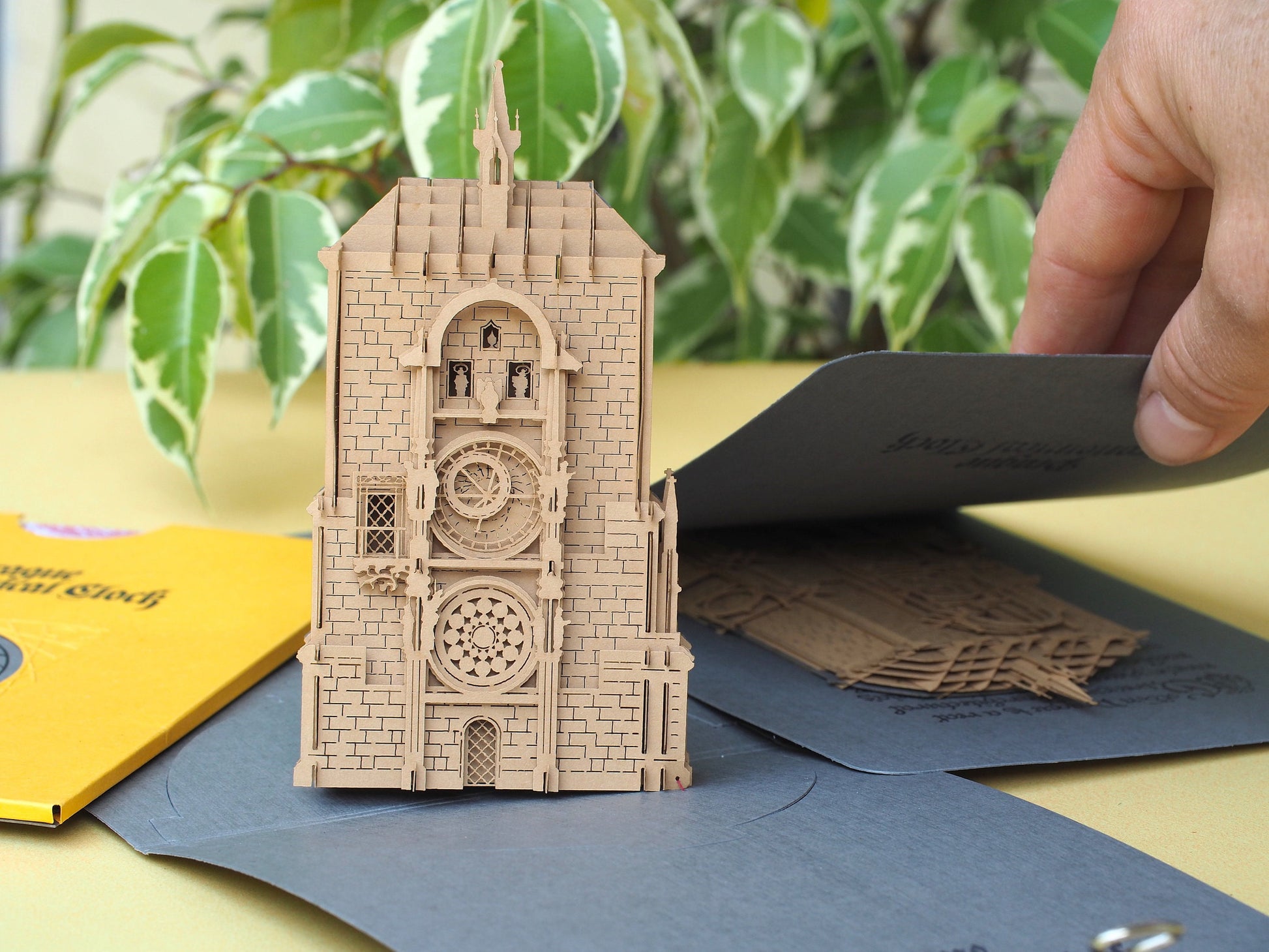 3d pop up paper model. The Prague Astronomical clock Orloj miniature craft. The Old Town Chezh kirigami artwokrs. Art object modeling