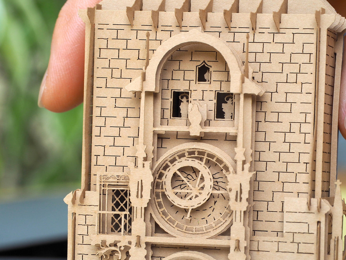 3d pop up paper model. The Prague Astronomical clock Orloj miniature craft. The Old Town Chezh kirigami artwokrs. Art object modeling