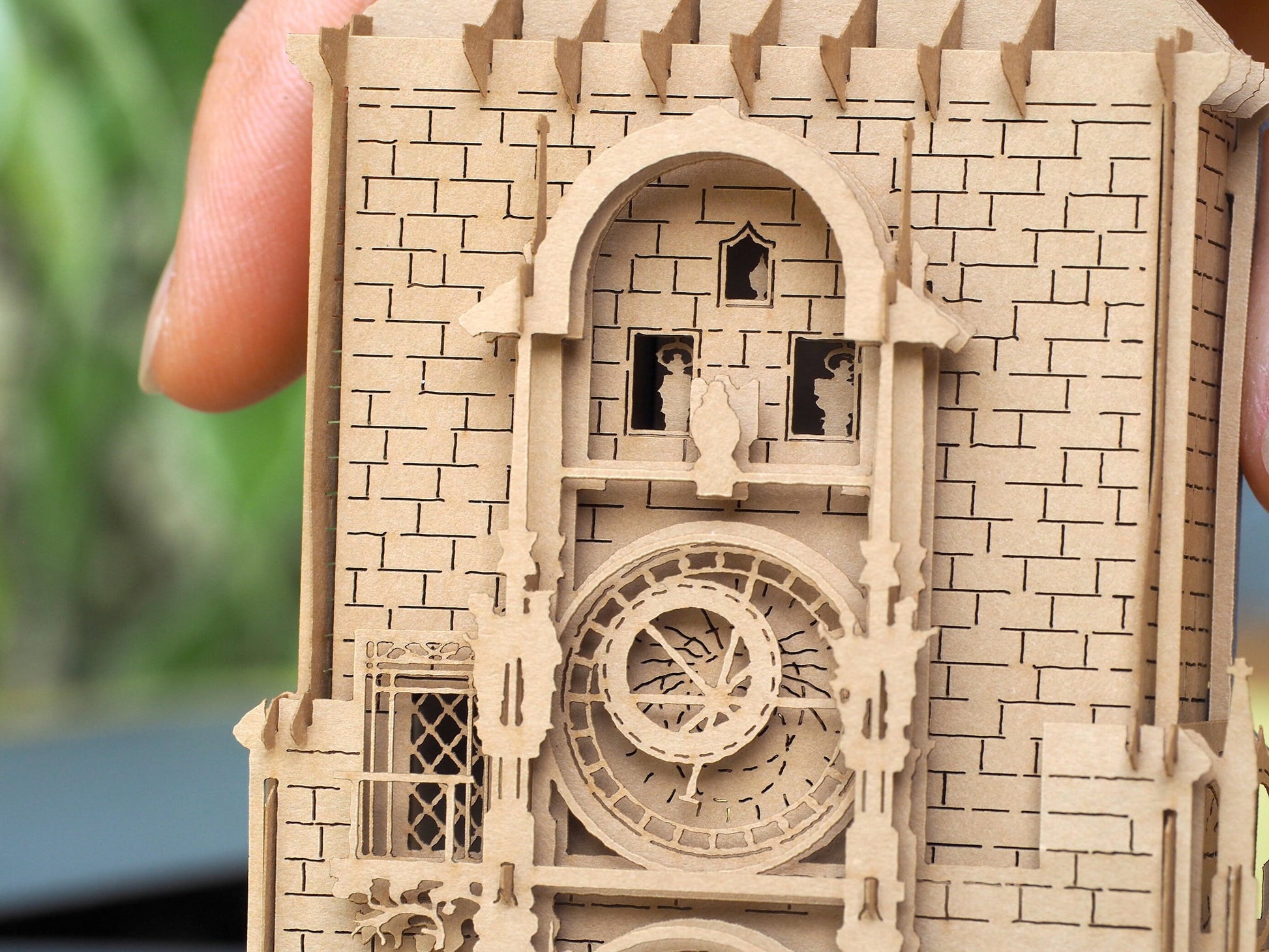 3d pop up paper model. The Prague Astronomical clock Orloj miniature craft. The Old Town Chezh kirigami artwokrs. Art object modeling