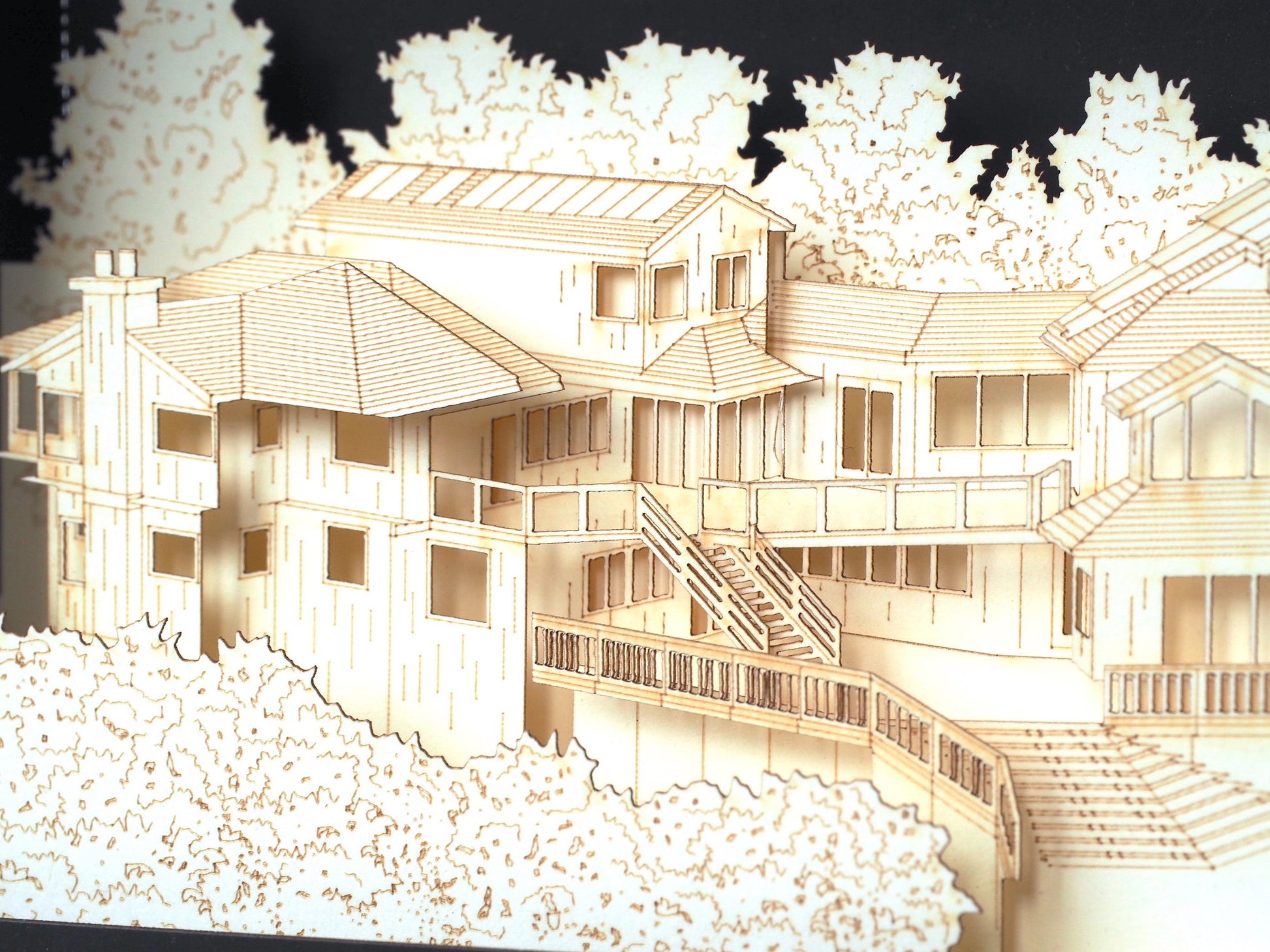 Paper house miniature architecture. Realtor promo gift to clients, customers. Pop up scale model. Promotion event card with Logo agency