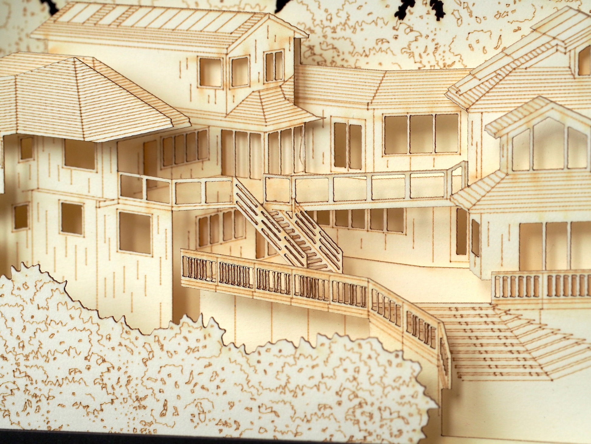 Paper house miniature architecture. Realtor promo gift to clients, customers. Pop up scale model. Promotion event card with Logo agency