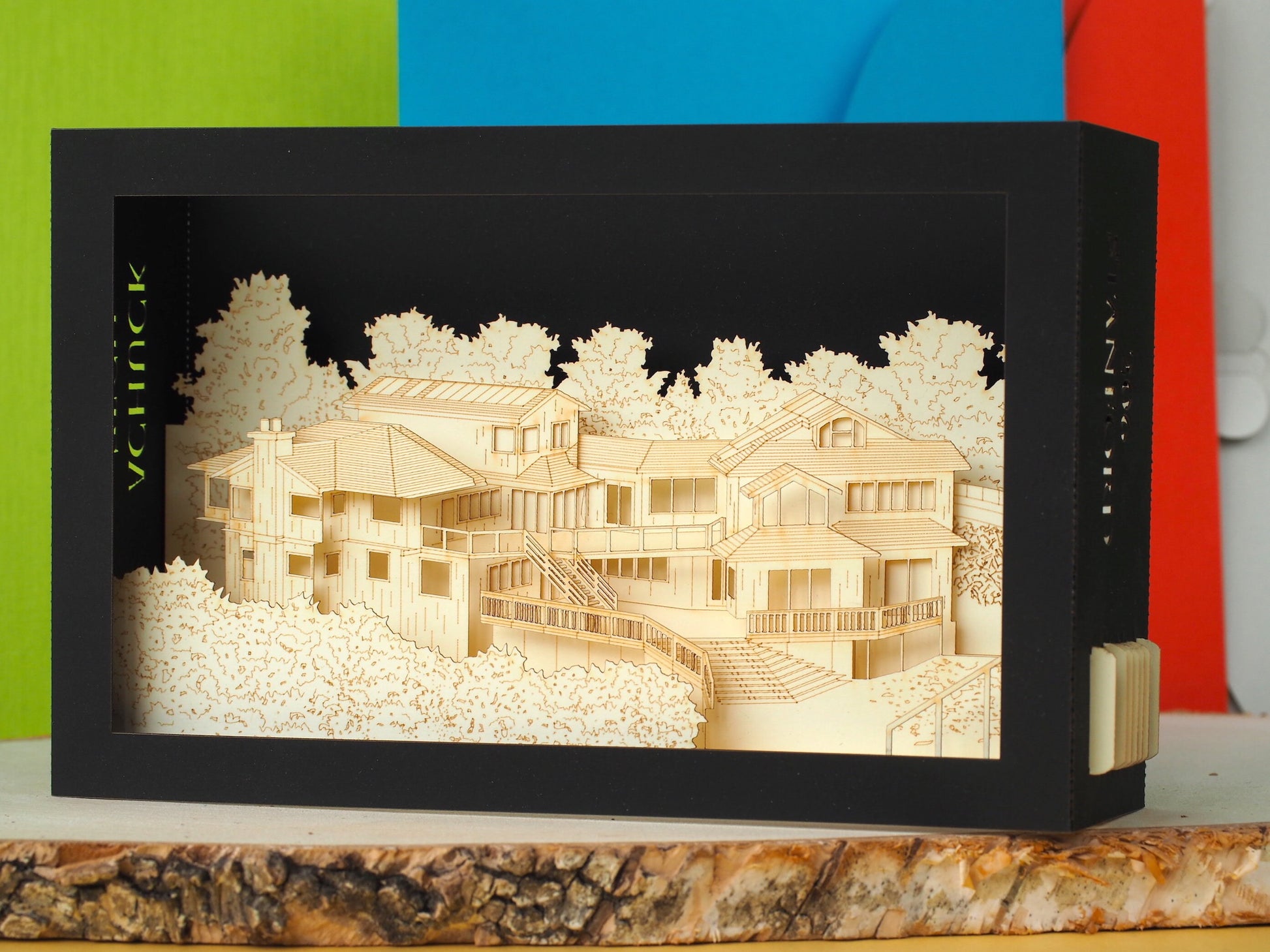 Paper house miniature architecture. Realtor promo gift to clients, customers. Pop up scale model. Promotion event card with Logo agency