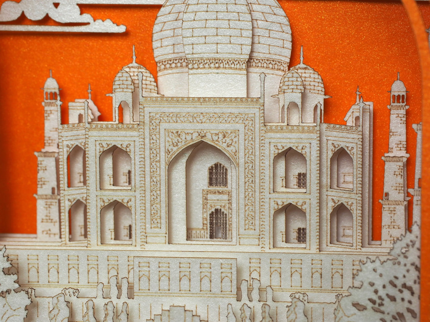 Taj Mahal India Agra Crown of the Palace mausoleum. Indian Landmarks. World Architecture Paper miniature. Love you Thank you Thinking of you