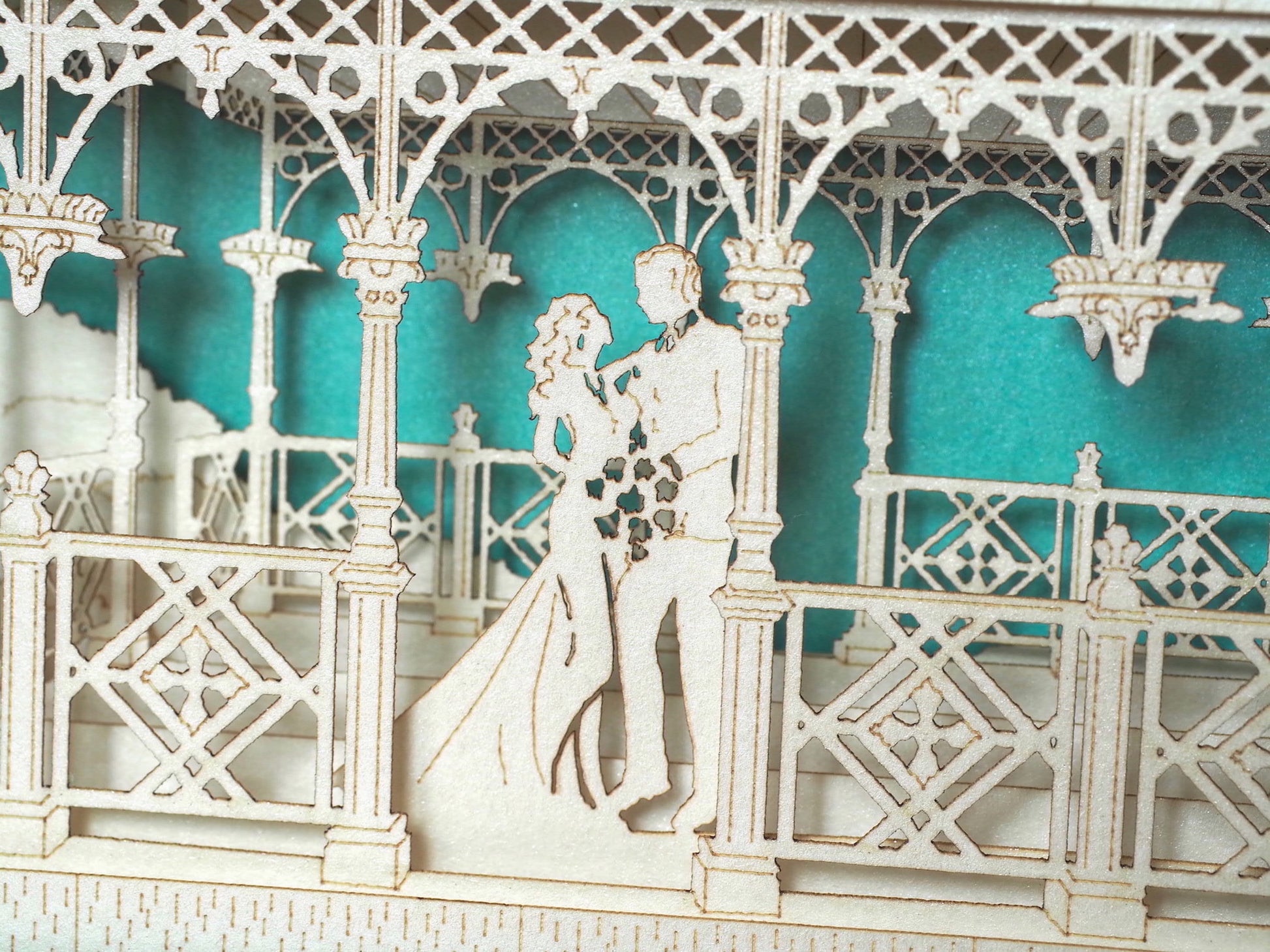 Wedding USA Ladies Pavilion. Central Park NYC Arch. Bride, groom. Outdoor event. Laser cut invitations. Pop up invitation Wedding venue