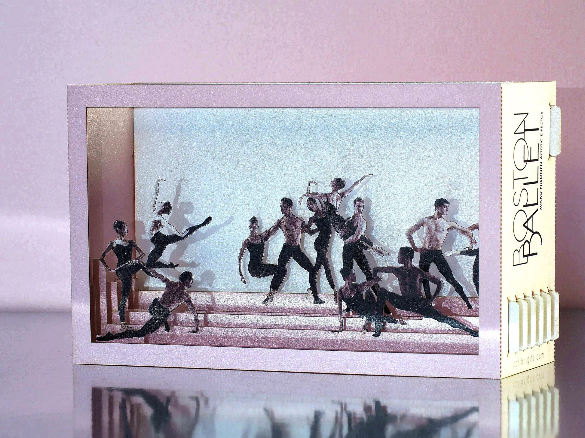 Boston Ballet paper pop up miniature. Promo card with Logo. Custom design laser cut 3d cards. Colibrigift art cards. Box design announcement