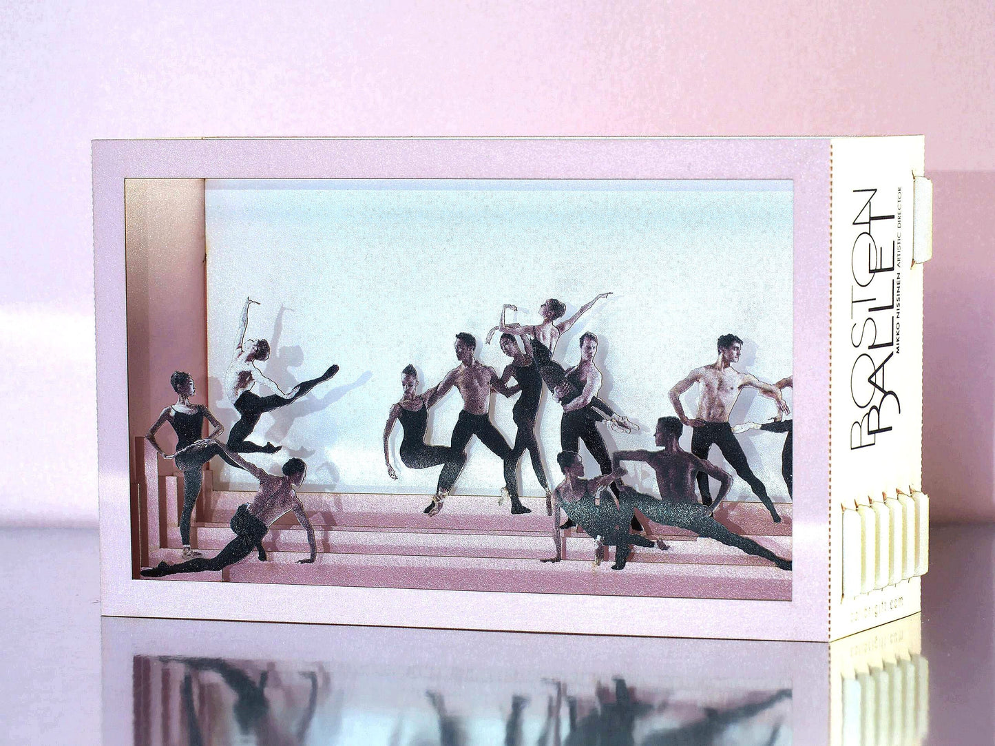 Boston Ballet paper pop up miniature. Promo card with Logo. Custom design laser cut 3d cards. Colibrigift art cards. Box design announcement