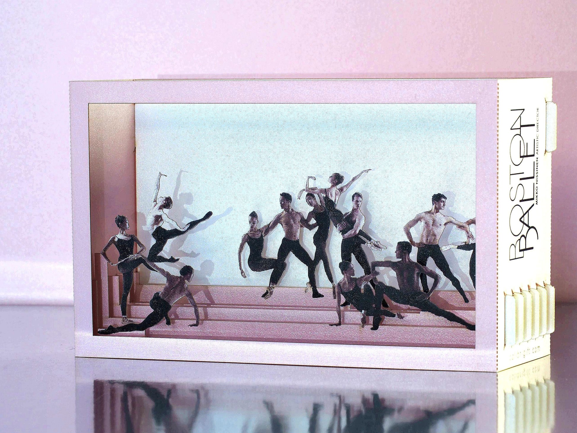 Boston Ballet paper pop up miniature. Promo card with Logo. Custom design laser cut 3d cards. Colibrigift art cards. Box design announcement