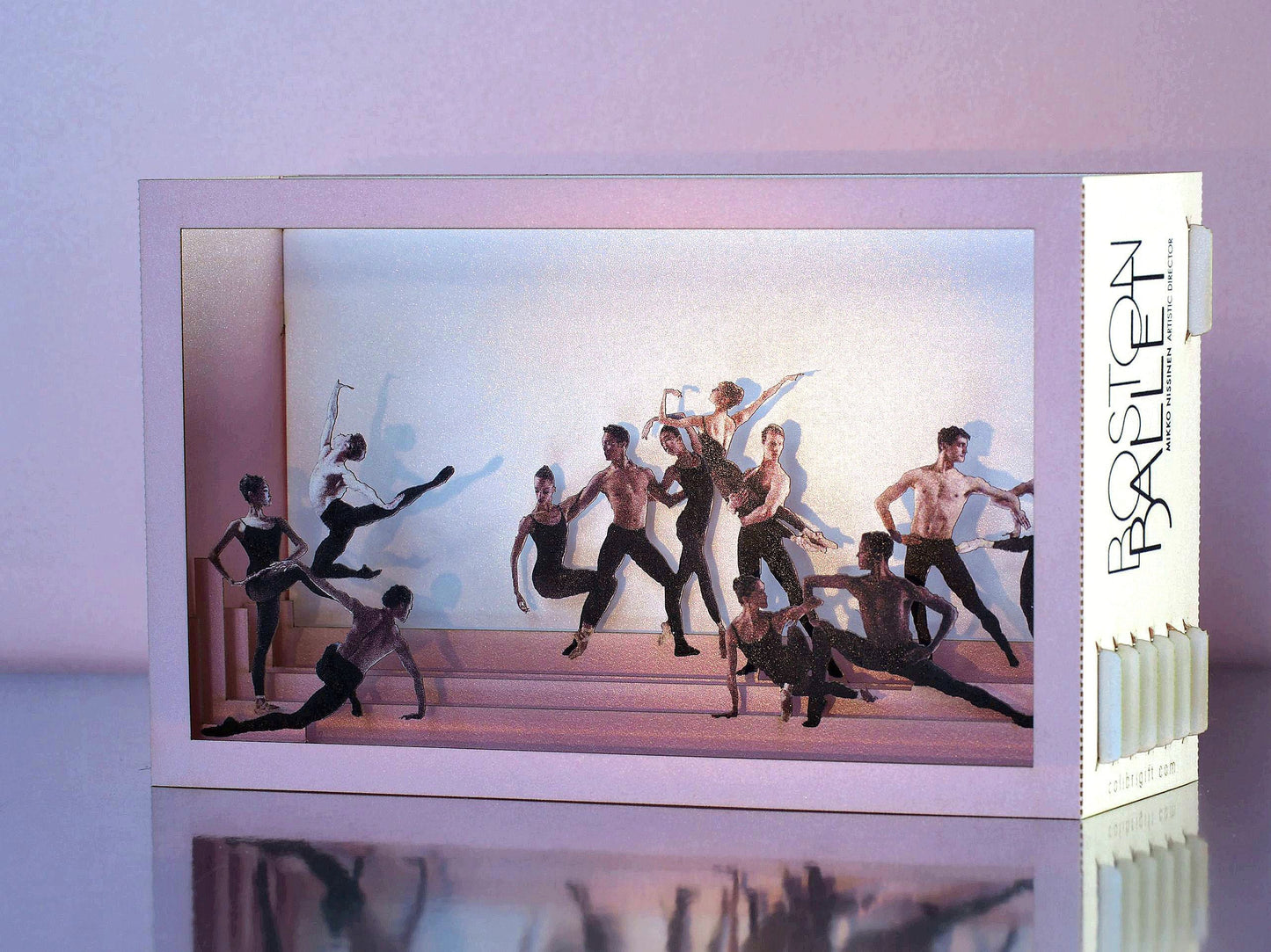 Boston Ballet paper pop up miniature. Promo card with Logo. Custom design laser cut 3d cards. Colibrigift art cards. Box design announcement