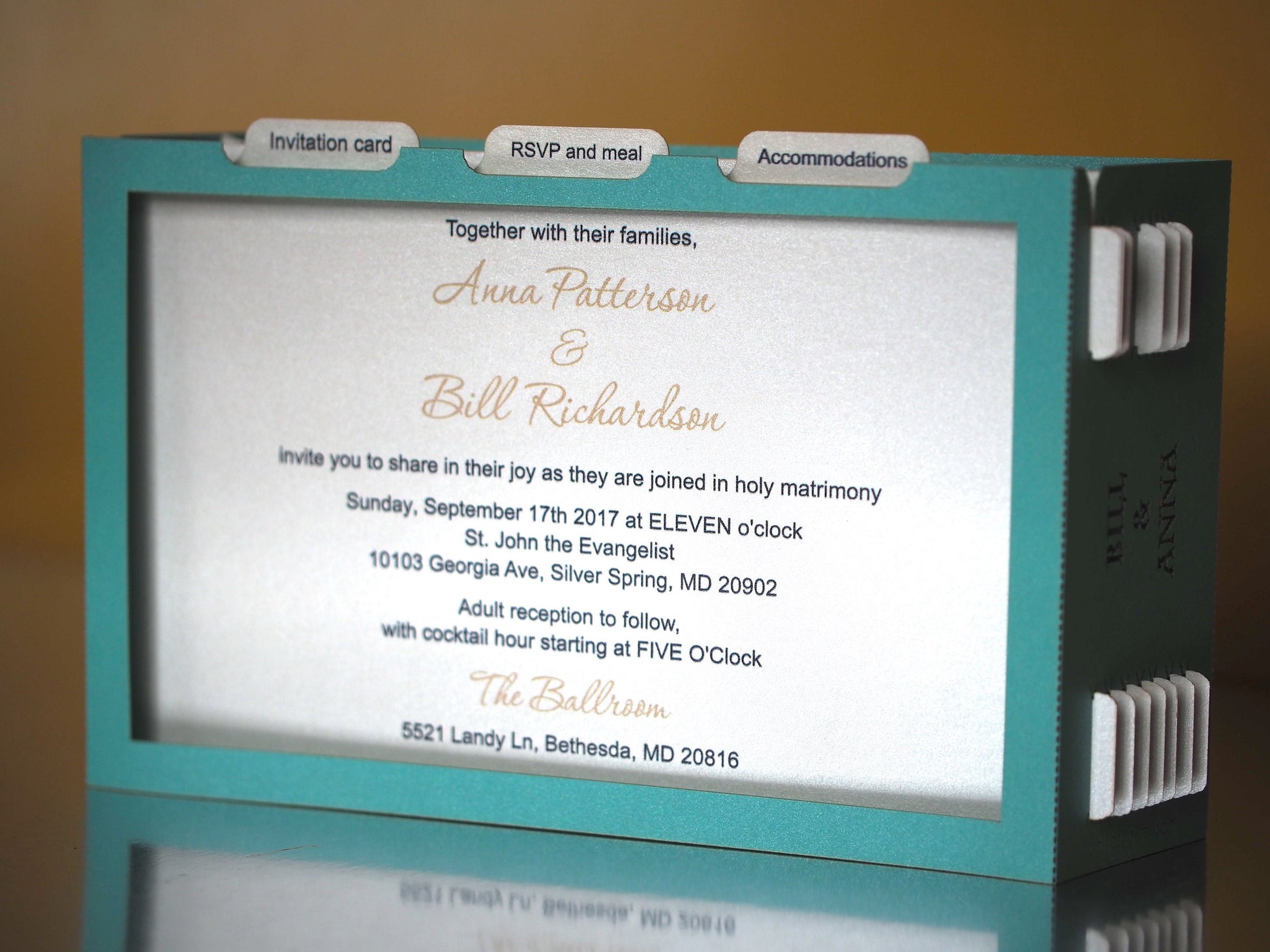 Hammond Castle Museum Wedding Invitation - Coastal Elegance from Gloucester, MA. Pop-up Boxed Invites with RSVP - Wedding Stationery