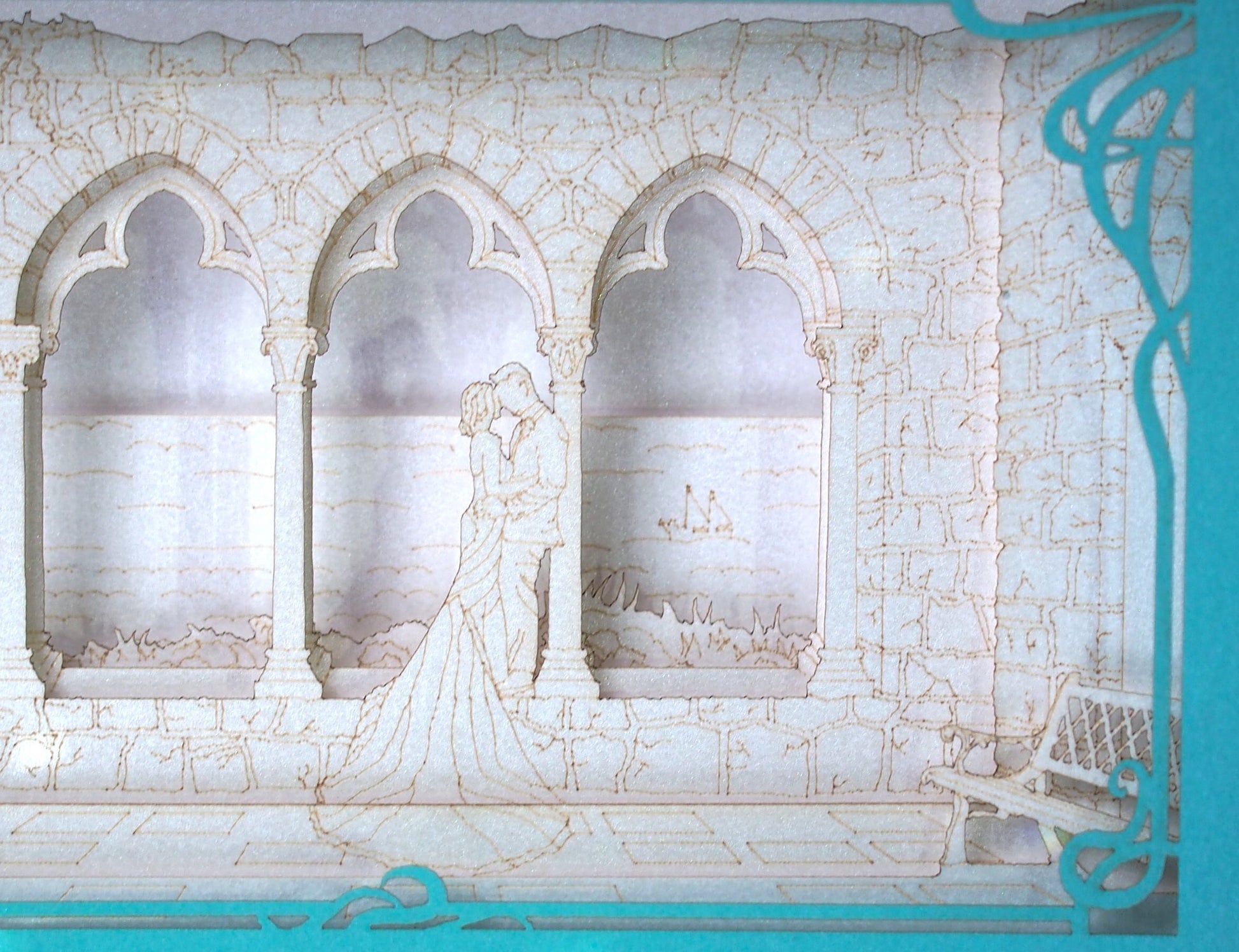 Hammond Castle Museum Wedding Invitation - Coastal Elegance from Gloucester, MA. Pop-up Boxed Invites with RSVP - Wedding Stationery
