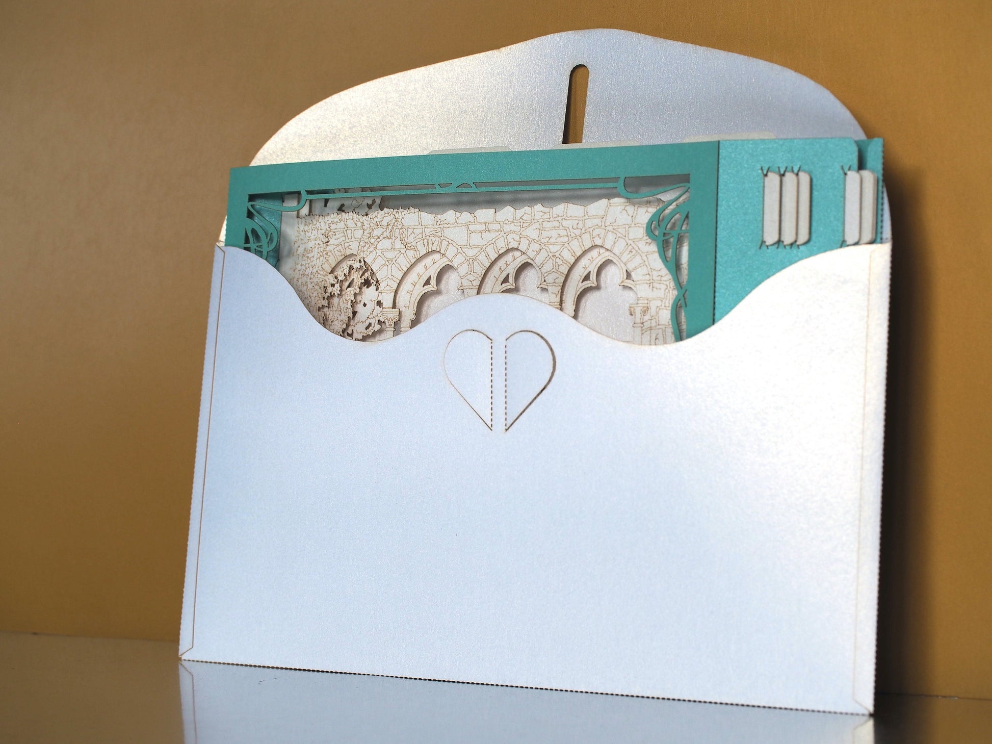 Hammond Castle Museum Wedding Invitation - Coastal Elegance from Gloucester, MA. Pop-up Boxed Invites with RSVP - Wedding Stationery