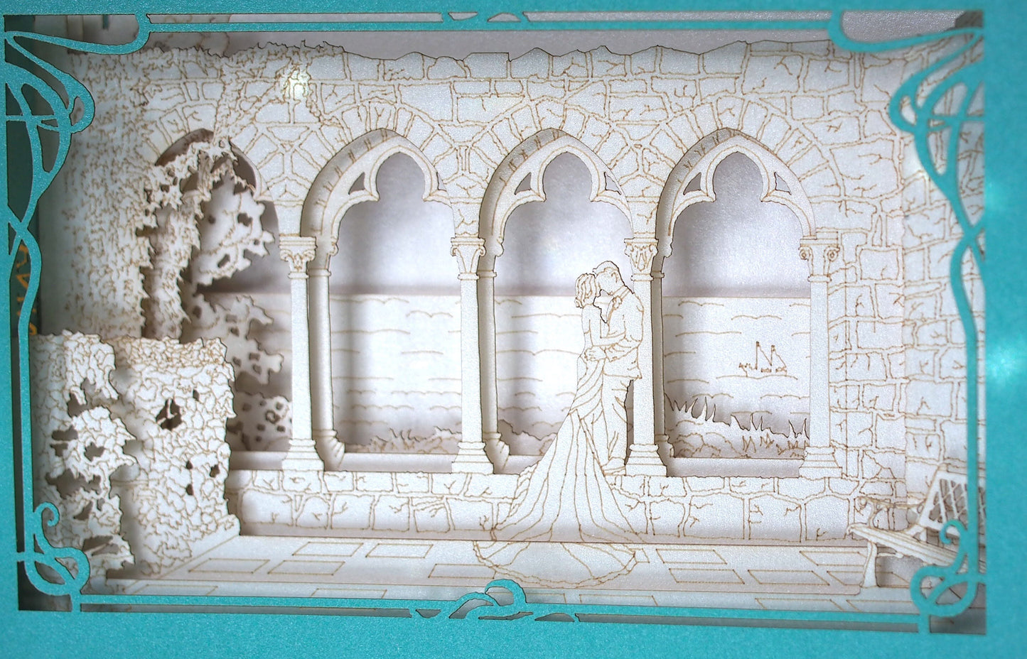Hammond Castle Museum Wedding Invitation - Coastal Elegance from Gloucester, MA. Pop-up Boxed Invites with RSVP - Wedding Stationery