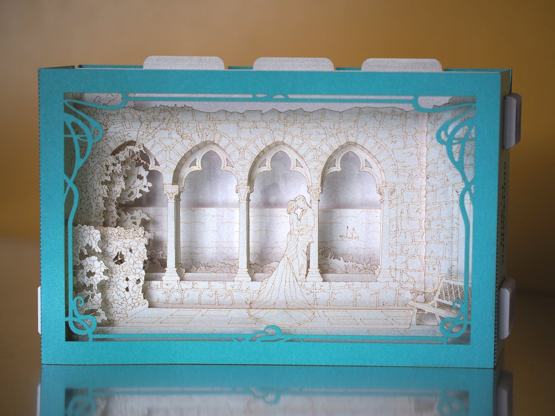 Hammond Castle Museum Wedding Invitation - Coastal Elegance from Gloucester, MA. Pop-up Boxed Invites with RSVP - Wedding Stationery