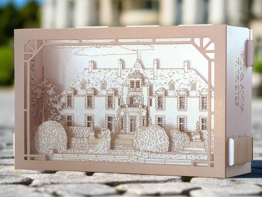 Oheka Castle Wedding Invitation – 3D Pop-Up Laser Cut Box