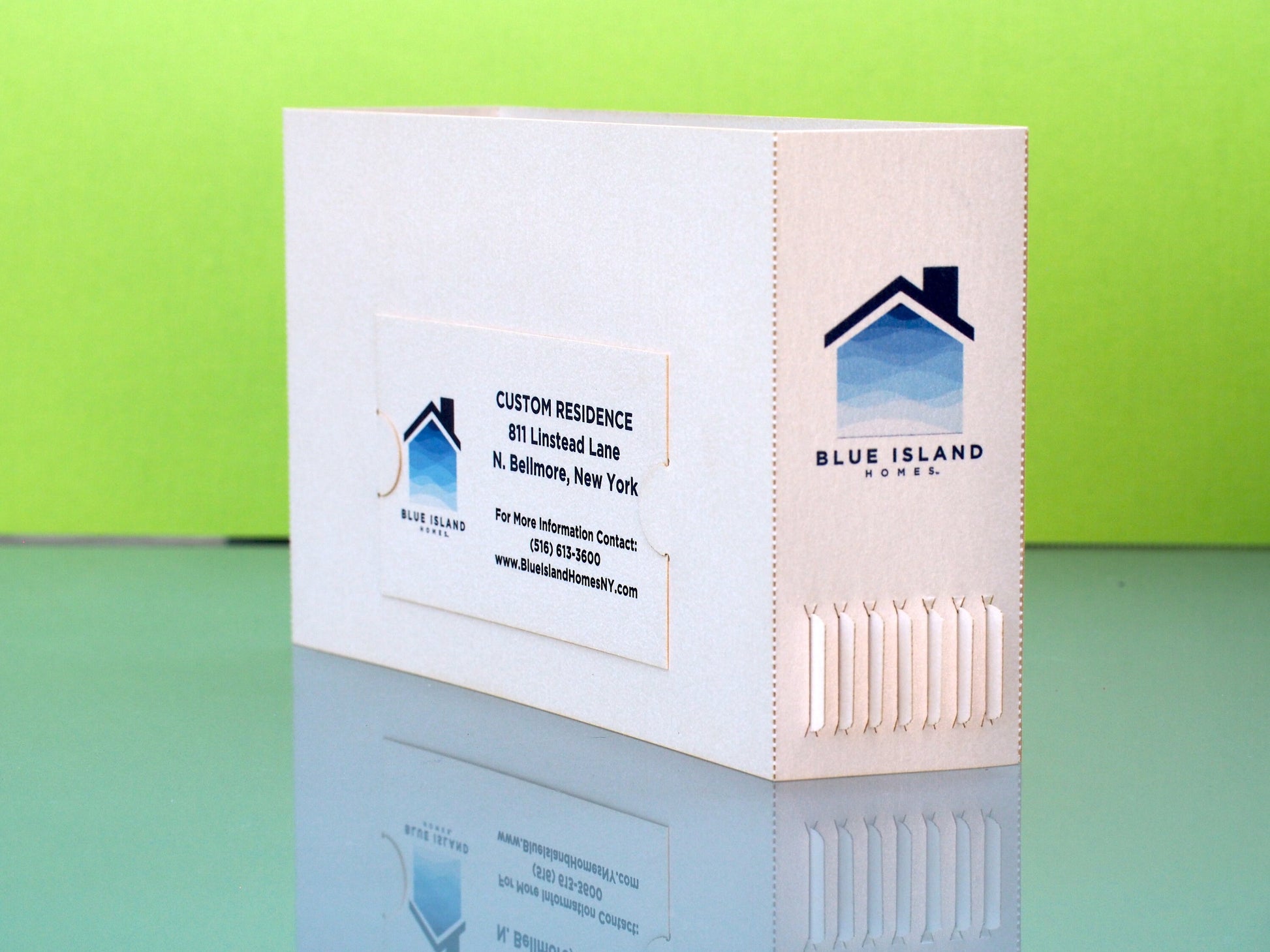 House paper pop up villa model miniature. Popup 3d laser cut box with villa design. Custom design card. Logo, company, promo gift. Company