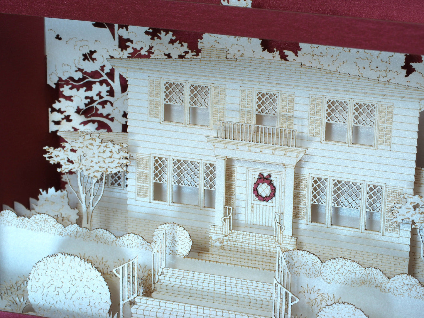 Custom 3D pop up house card with detailed building design, unique architecture greeting card gift for realtors, architects and housewarming celebrations.