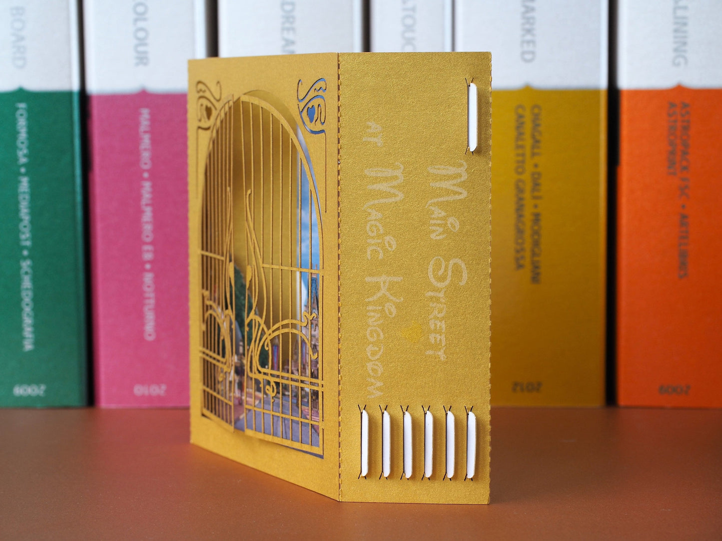 Castle Magic Kingdom paper miniature gift card. Gold Chateau. Fairytale Palace. Child, kids birthday gifts. Greeting pop up cards Gates open