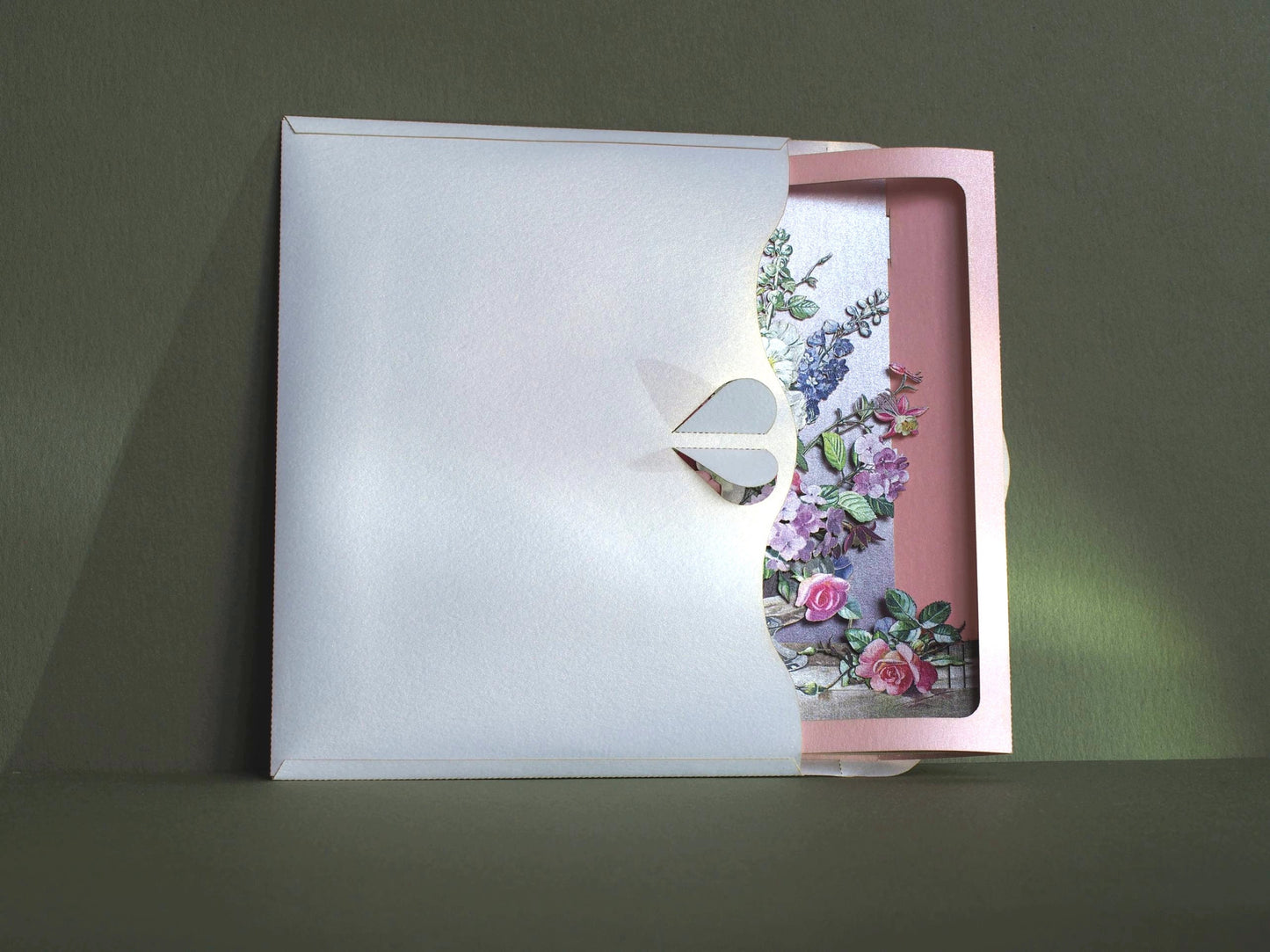 Luxury 3D pop up greeting card with vintage floral bouquet in a vase, elegant botanical still life design, premium keepsake card for birthdays and special occasions.