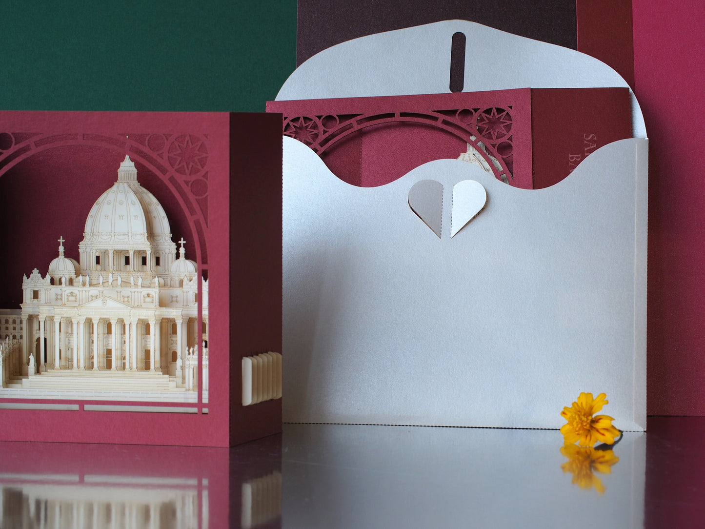 Saint Peter's Basilica Rome, Italy. Church Roma. Paper box pop up card folds flat with an architectural design