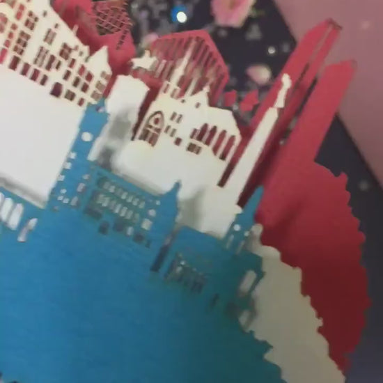 Luxembourg Flag Landmarks. Luxemburg, Adolphe Bridge, paper. Pop up card popup. Kirigami craft art work. Handmade. Birthday unique idea gift