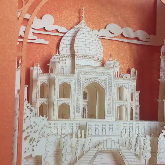 Taj Mahal India Agra Crown of the Palace mausoleum. Indian Landmarks. World Architecture Paper miniature. Love you Thank you Thinking of you