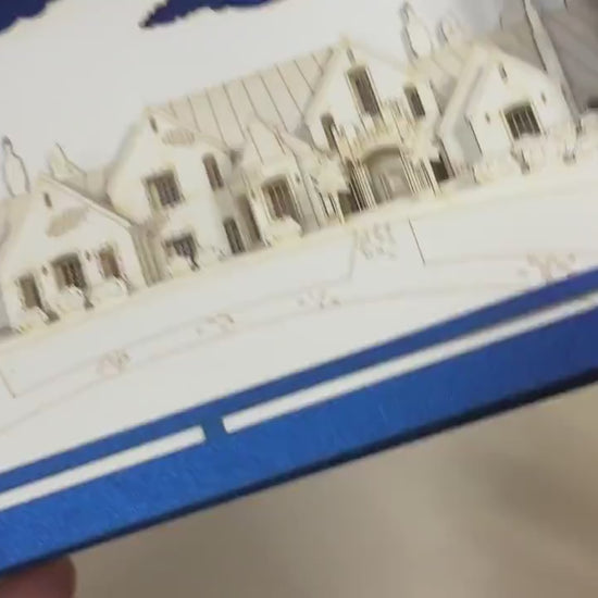 Mansion model. Realtor gifts, property manager promo cards - paper house miniature. Architect gift, clients gifts, customs promotion. Houses