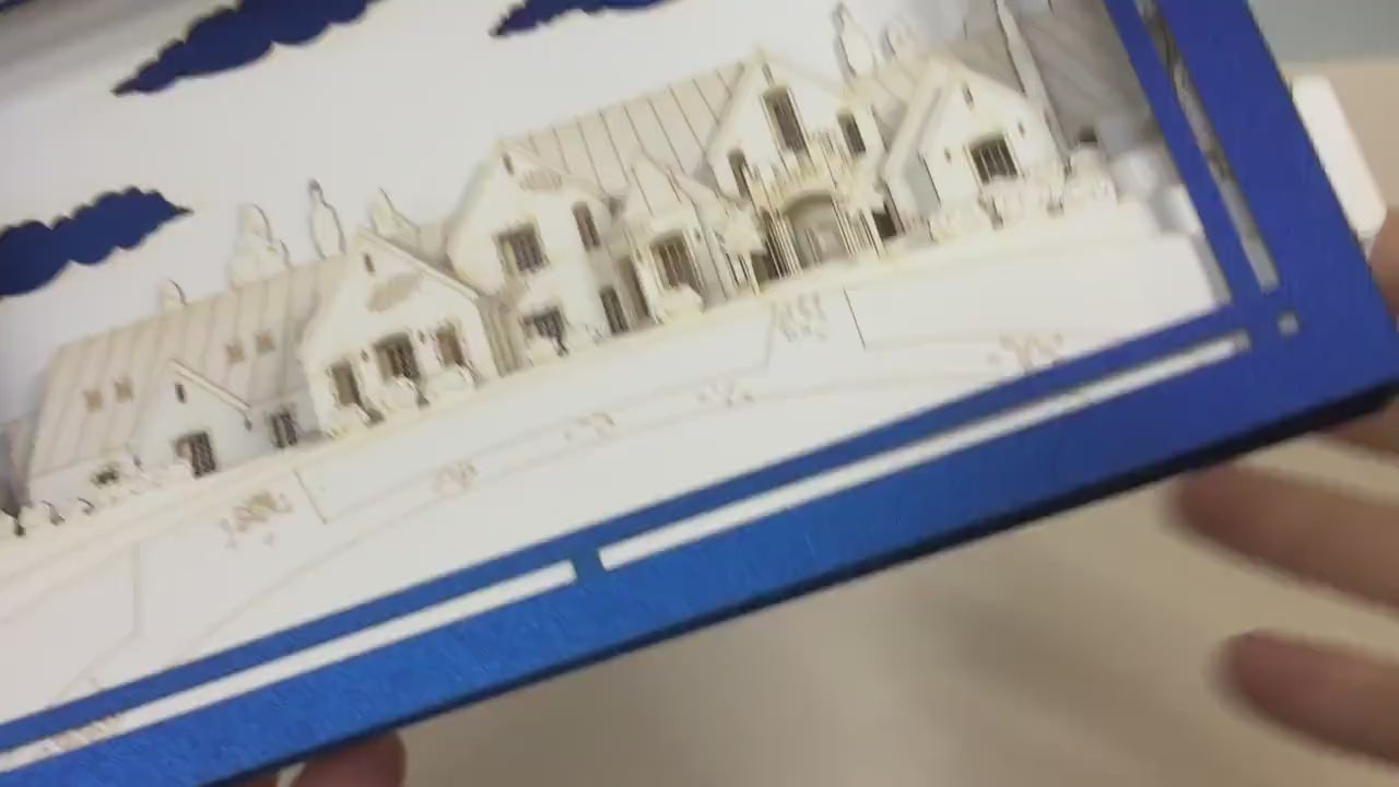 Mansion model. Realtor gifts, property manager promo cards - paper house miniature. Architect gift, clients gifts, customs promotion. Houses