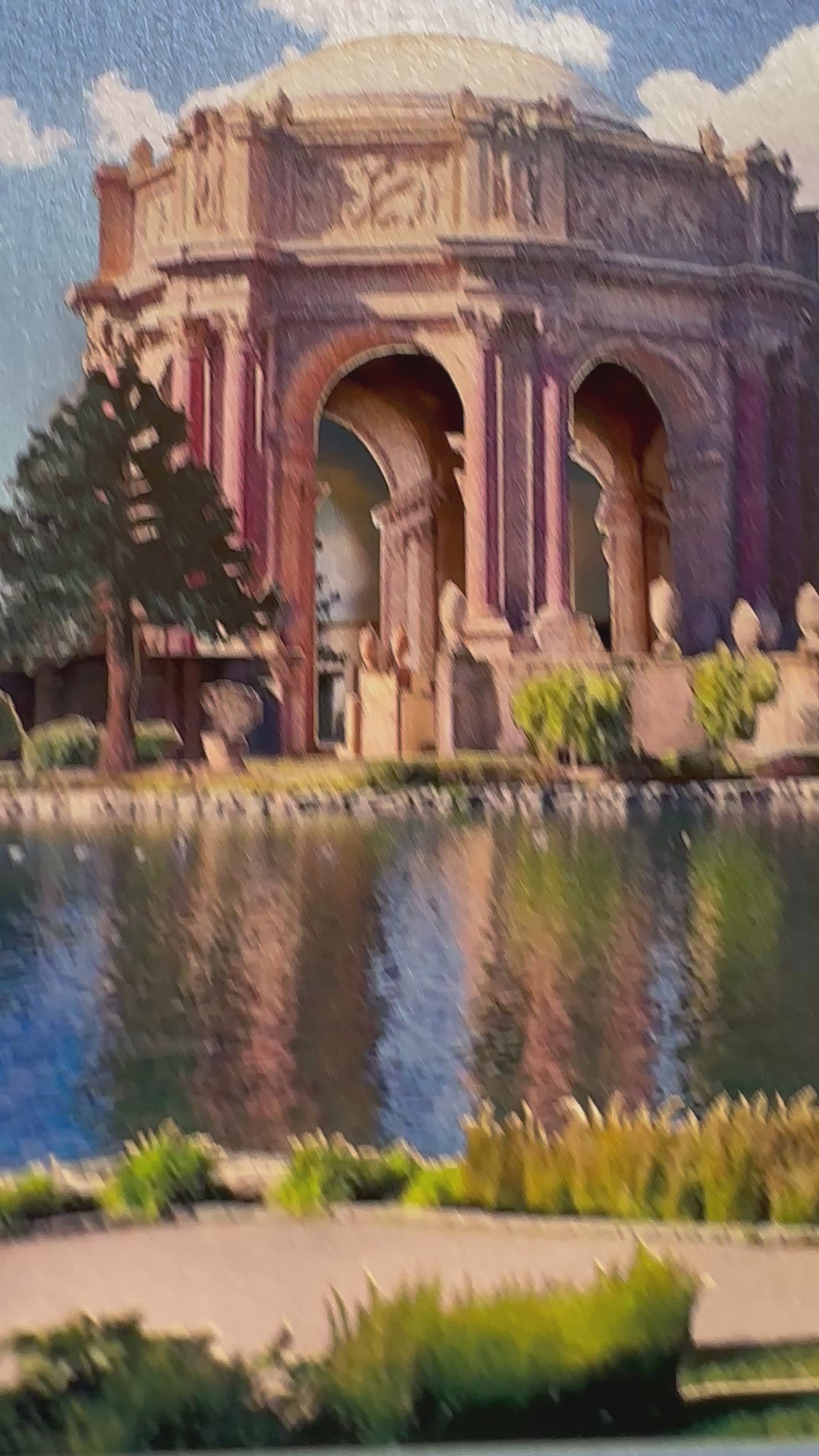 Pop up paper miniature model design of Palace of Arts in San Francisco California, US. Pop up box card, laser cut, folds flat.