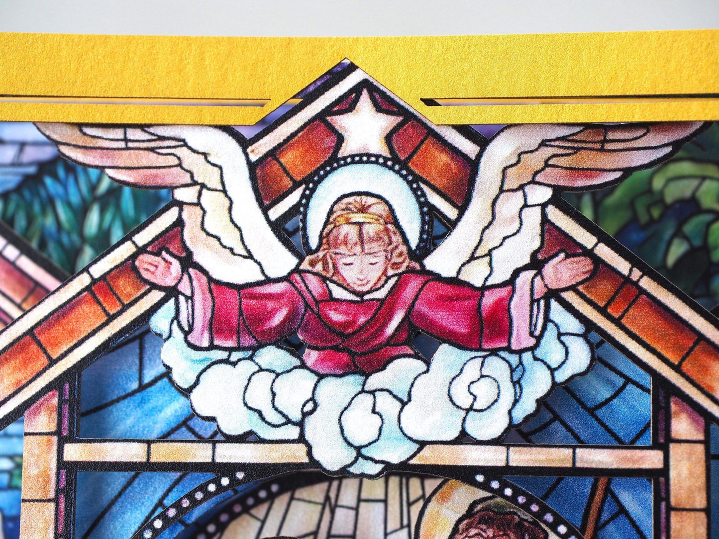 Christmas Nativity Holy Night Scene. Mosaic icon pop up card